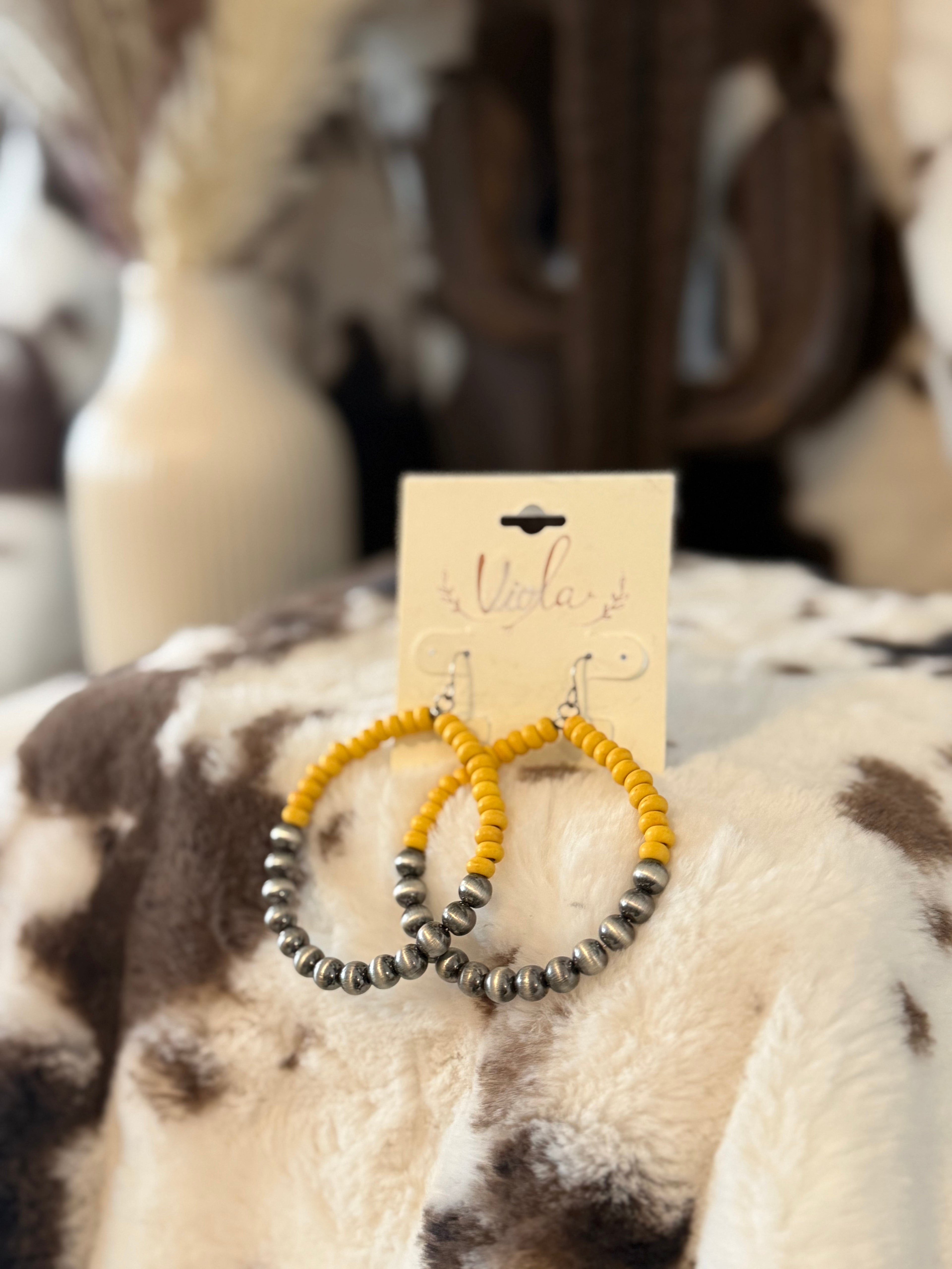 Yellow & Silver beaded hoop earrings