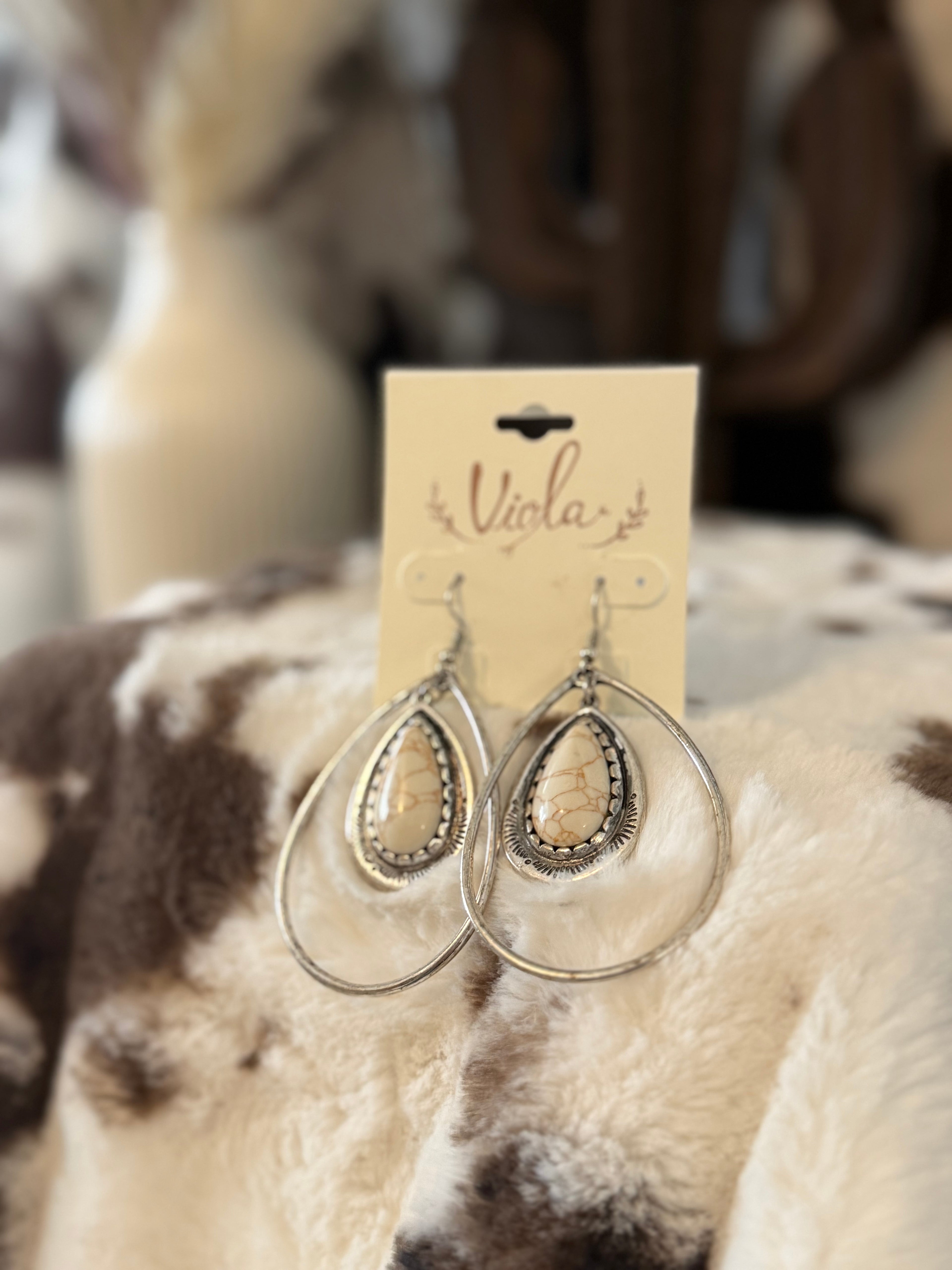 Silver teardrop with White turquoise teardrop pendent
