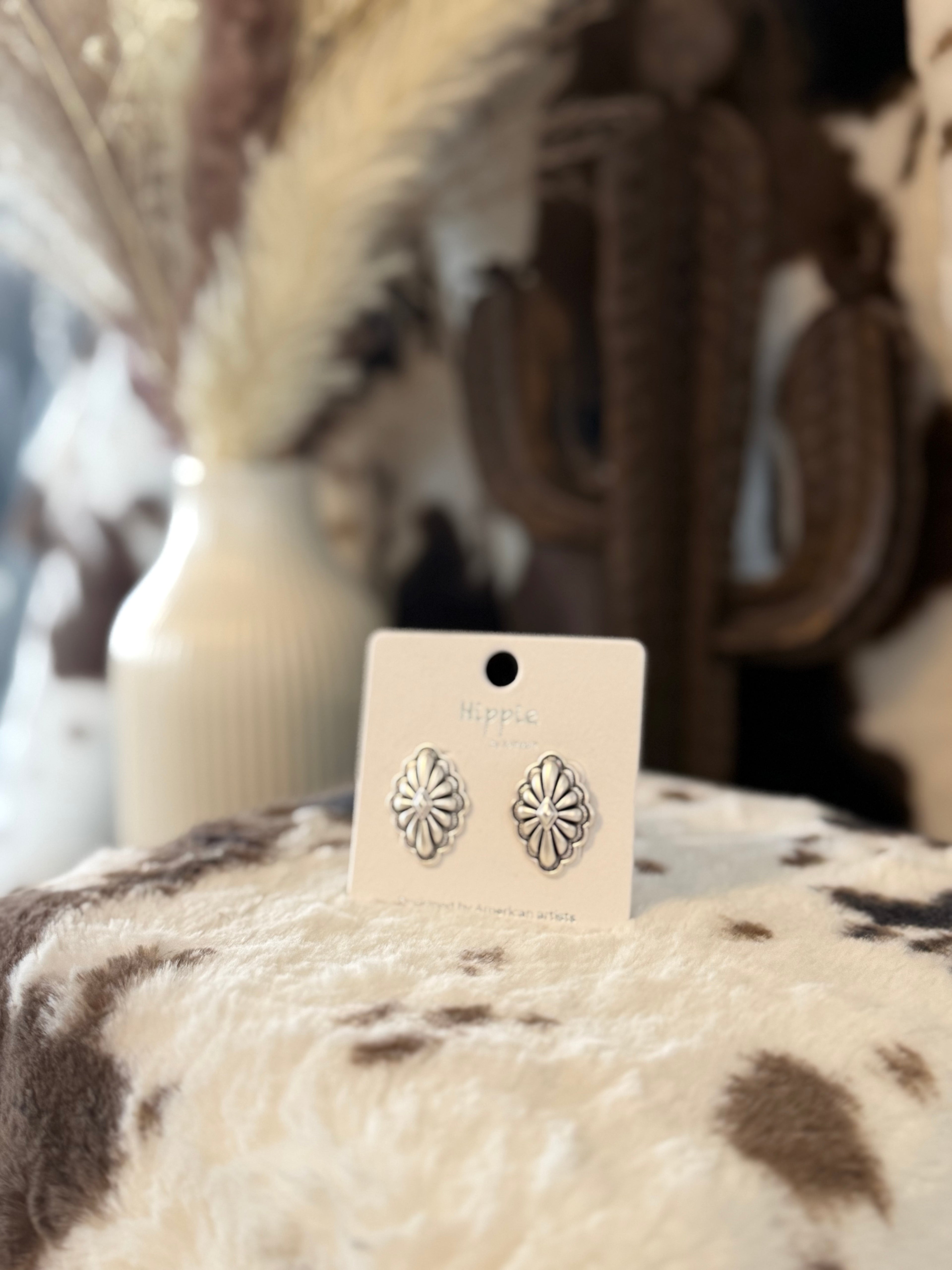 Diamond Shaped silver poncho earrings