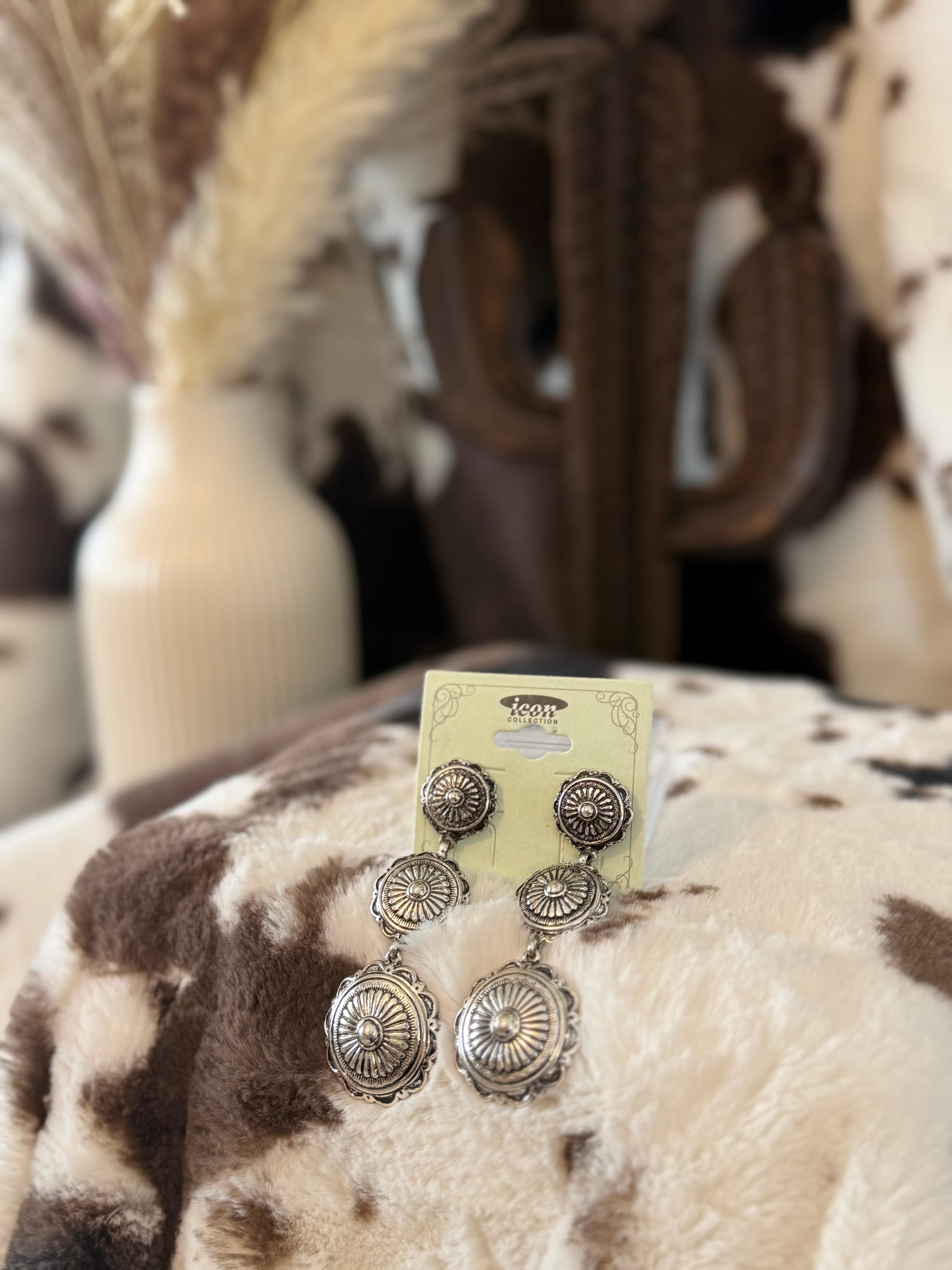 3-tier silver poncho earrings