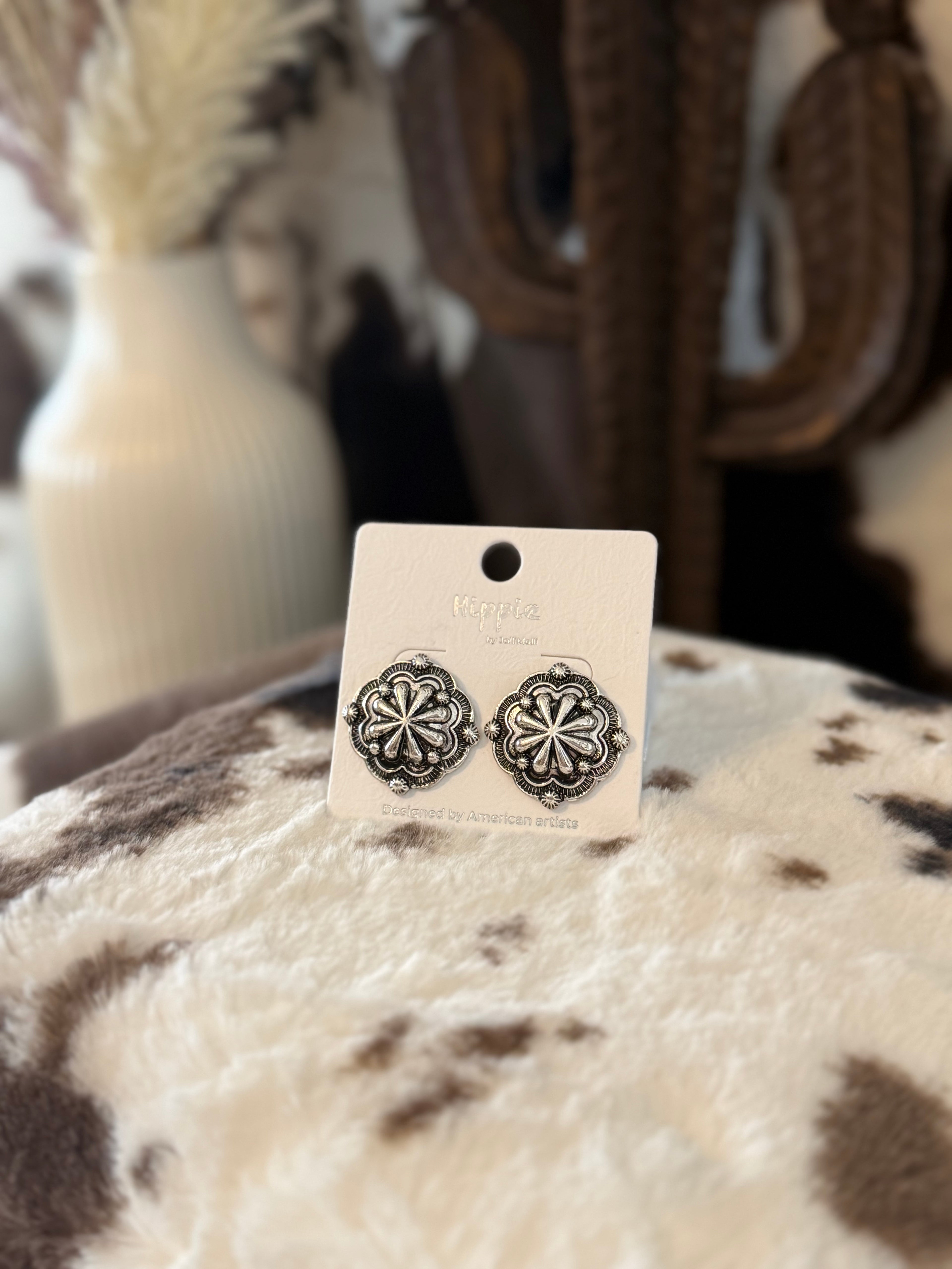 Silver Button Earrings