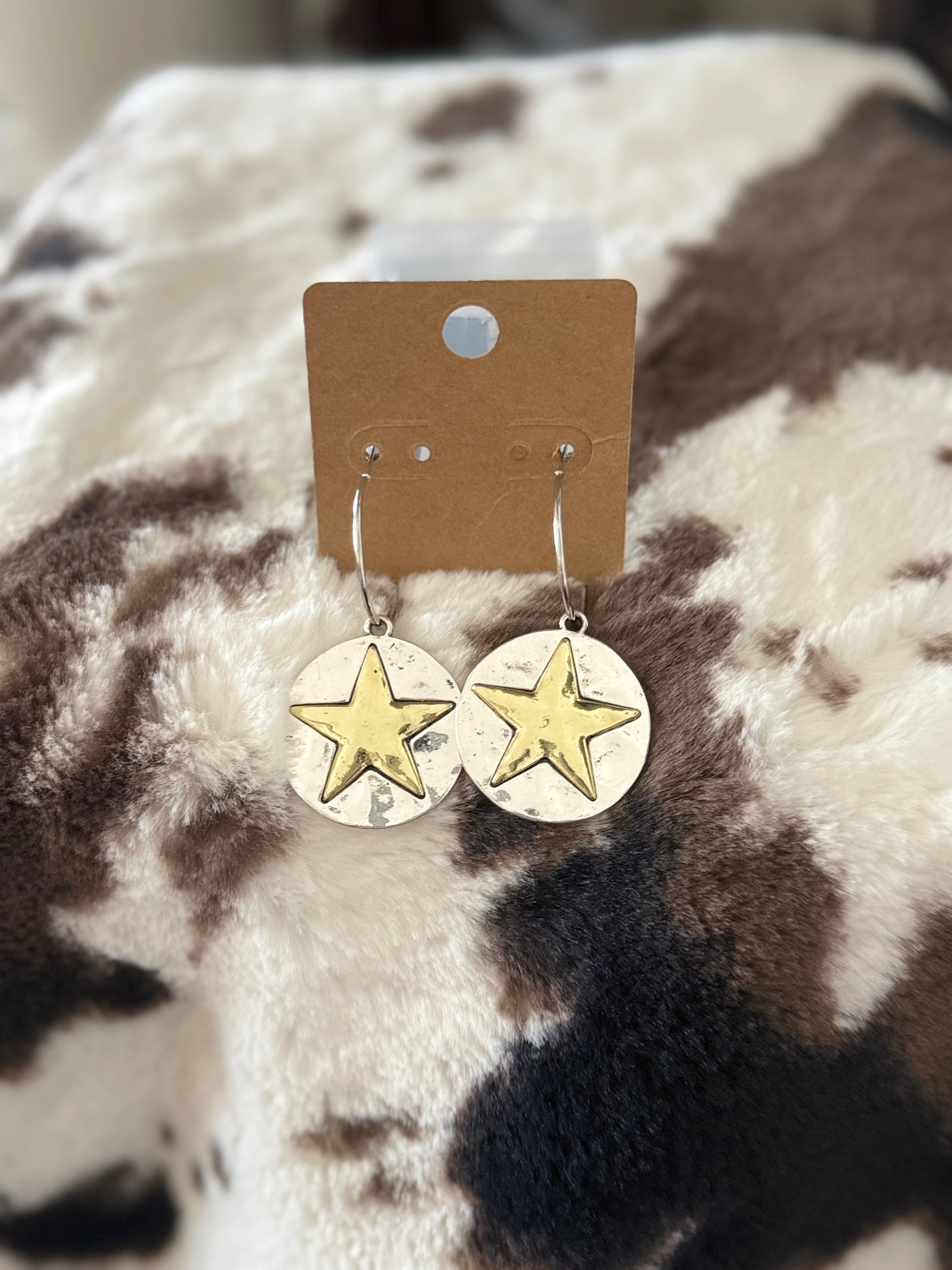 Silver & Gold Star Hoop Earrings