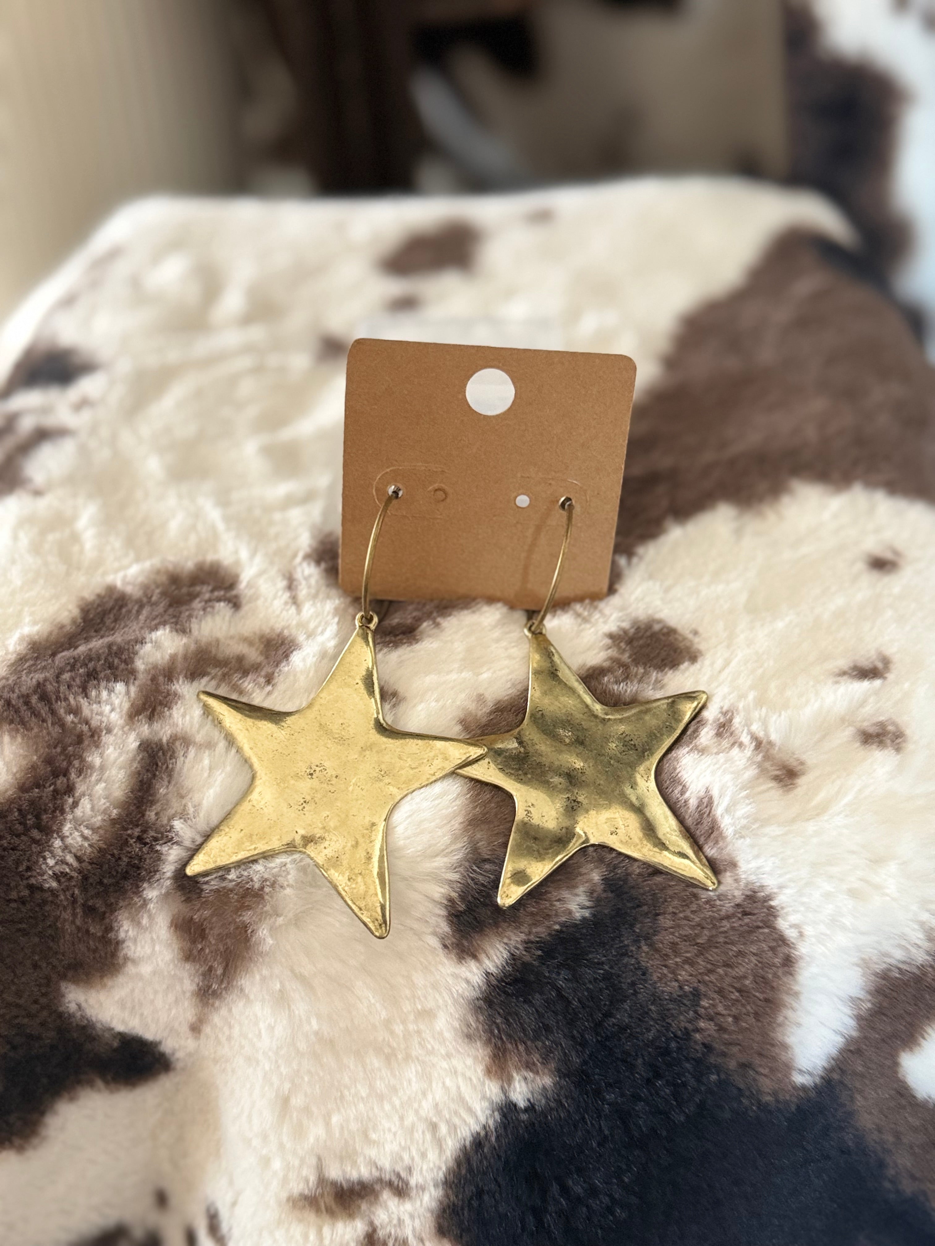 Gold Star Pendent Hoop Earrings