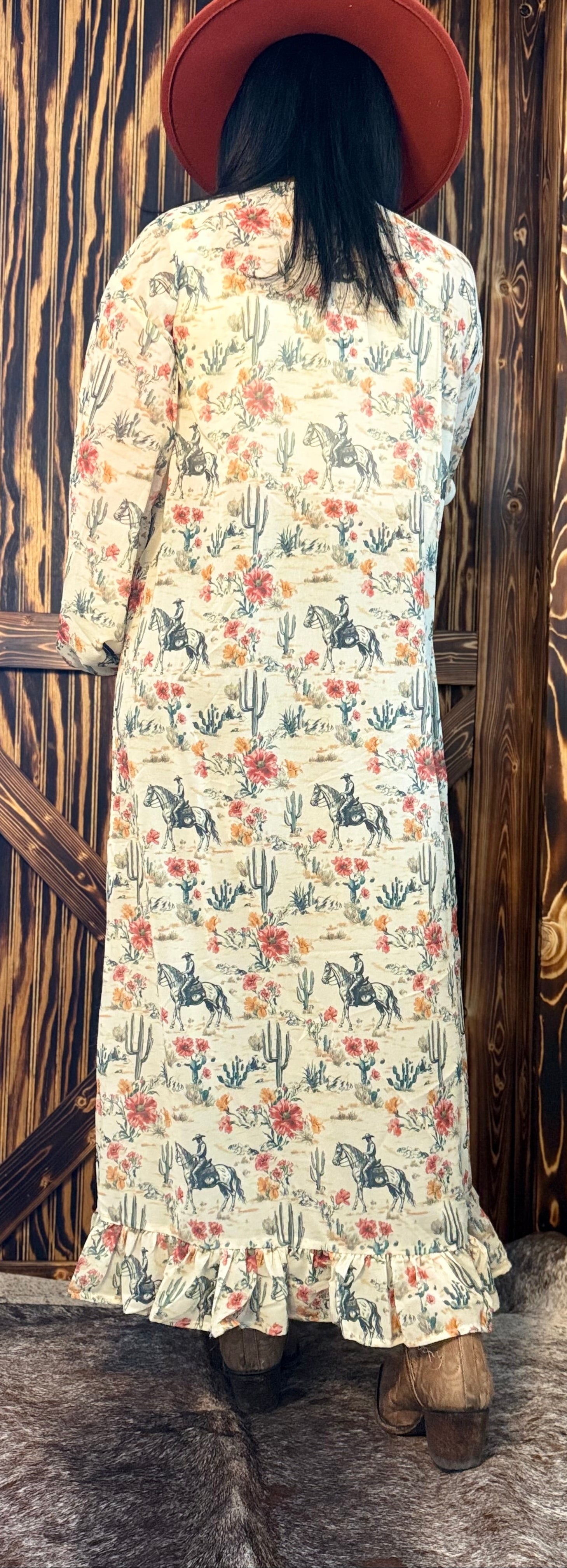 Ruffle Floral Cowboy Print Kimono