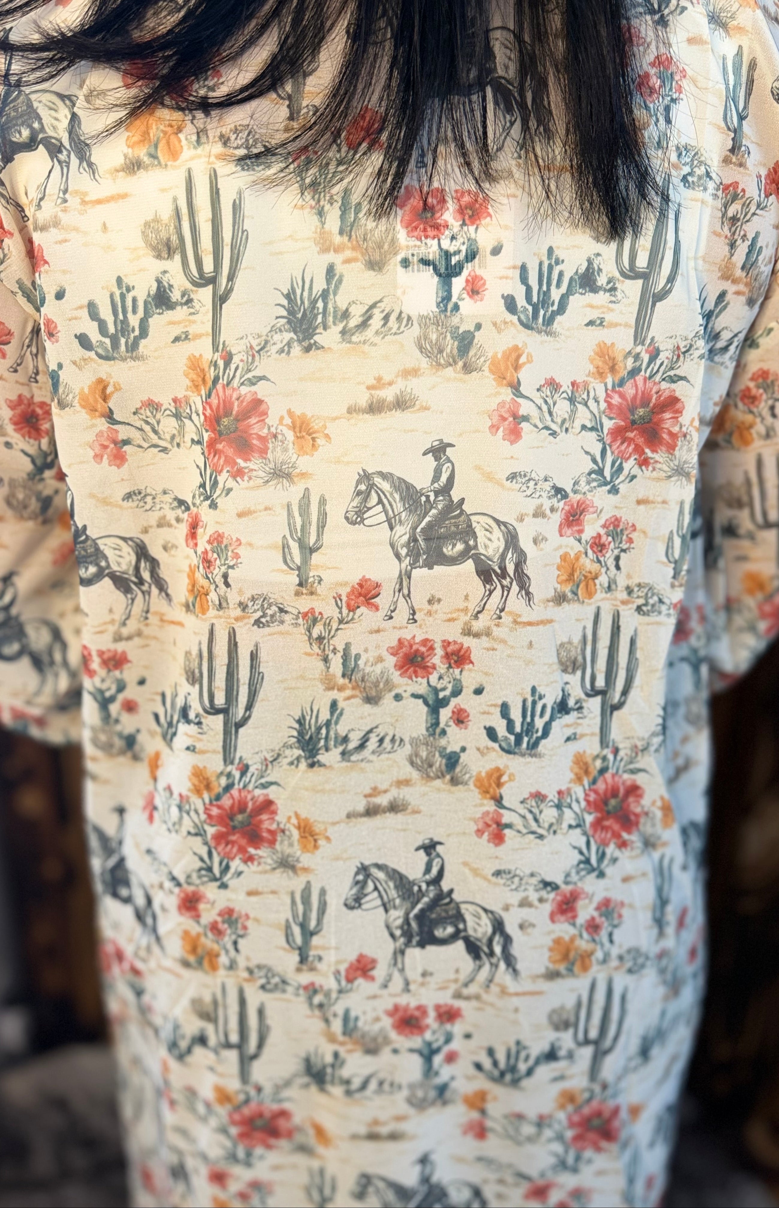 Ruffle Floral Cowboy Print Kimono