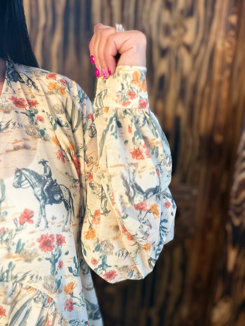 Ruffle Floral Cowboy Print Kimono