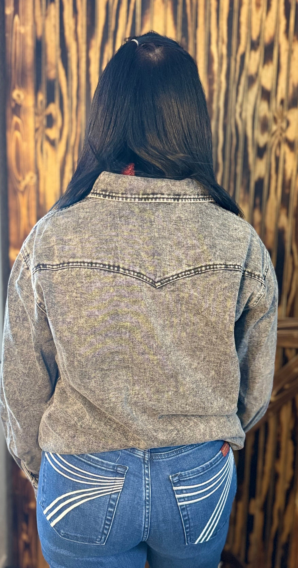 Black Denim Mineral Wash Pearl Snap