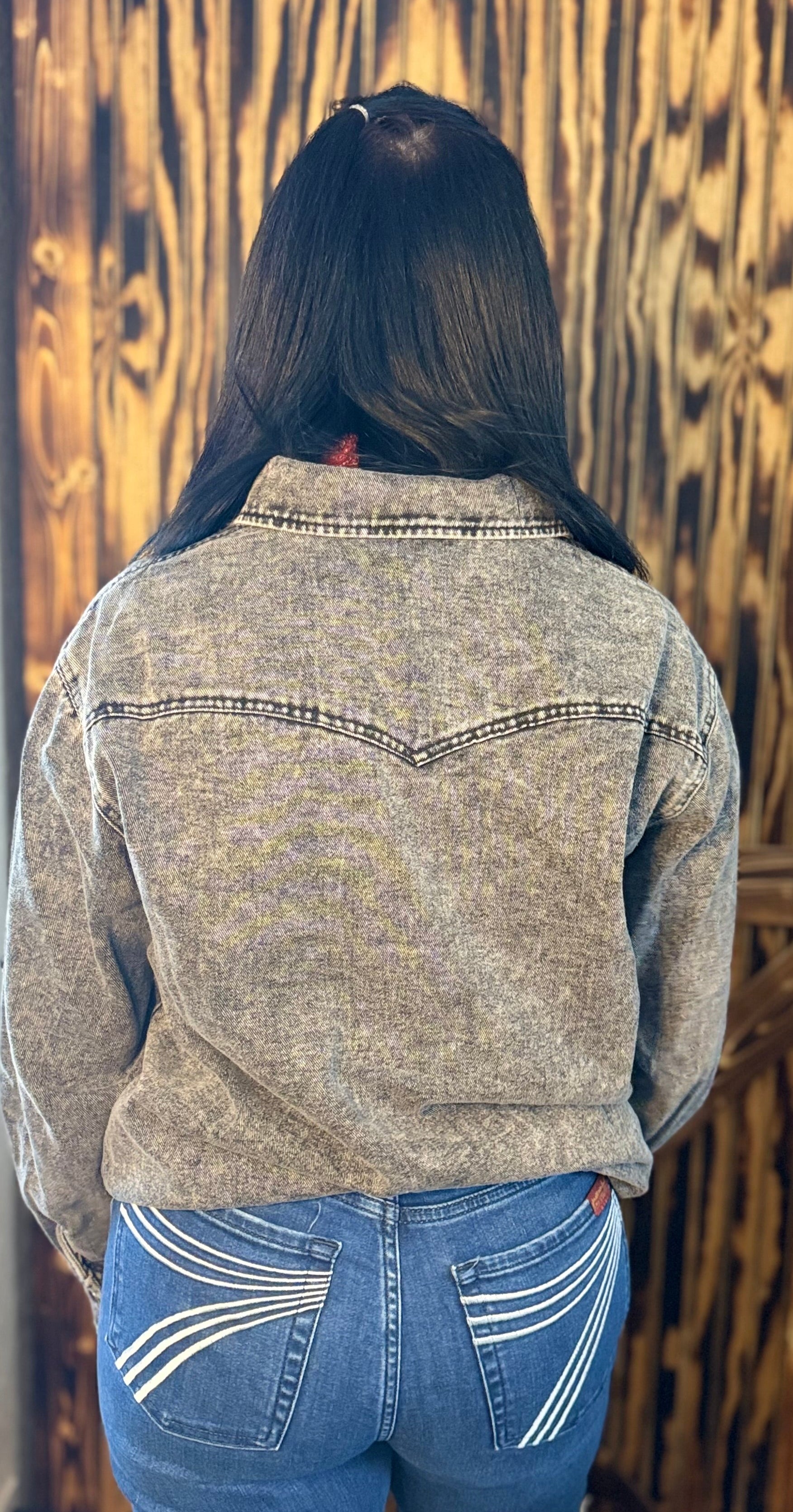 Black Denim Mineral Wash Pearl Snap