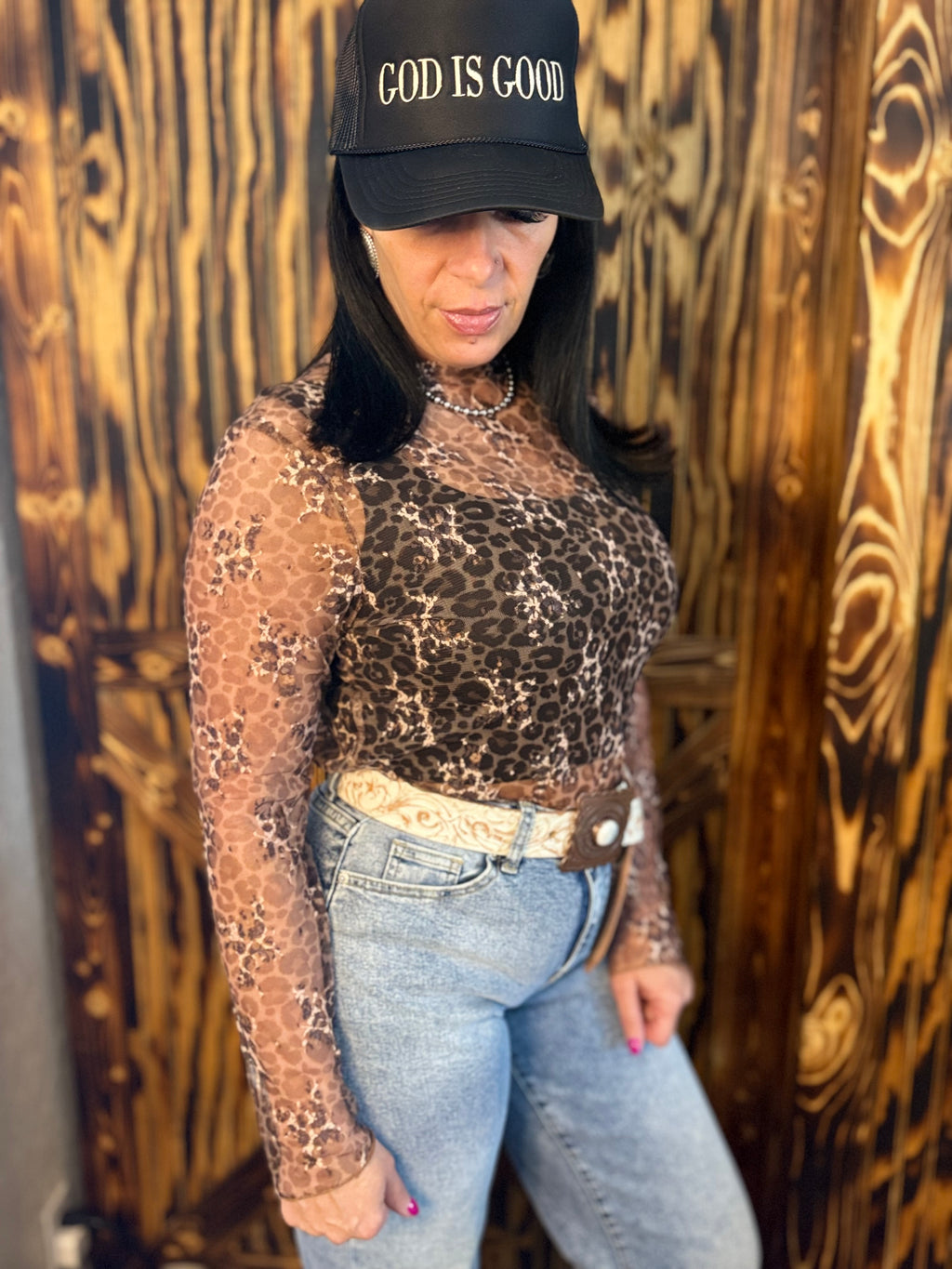 Leopard Lace Long Sleeve Stretch Top
