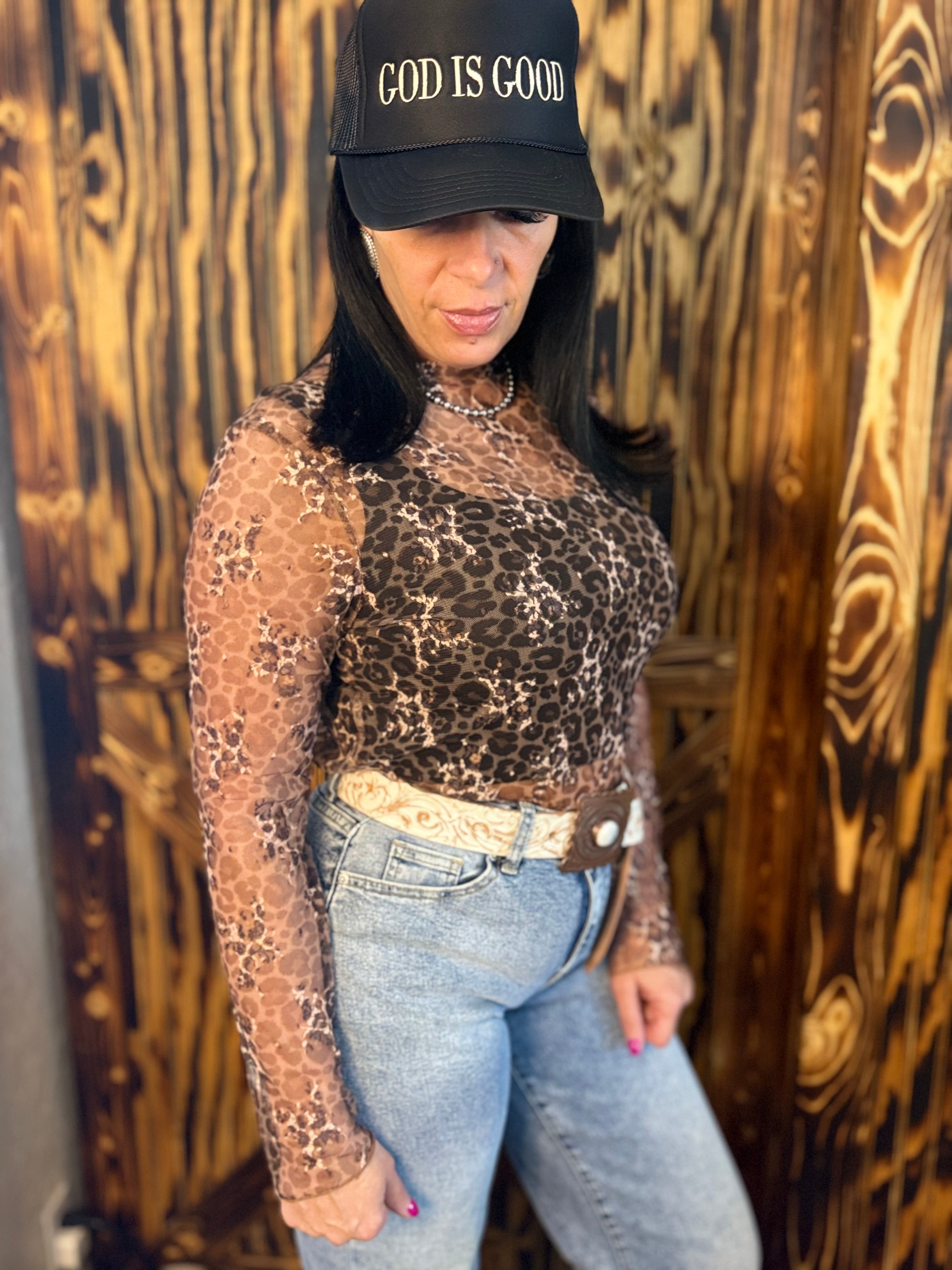 Leopard Lace Long Sleeve Stretch Top