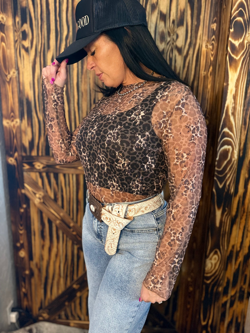 Leopard Lace Long Sleeve Stretch Top