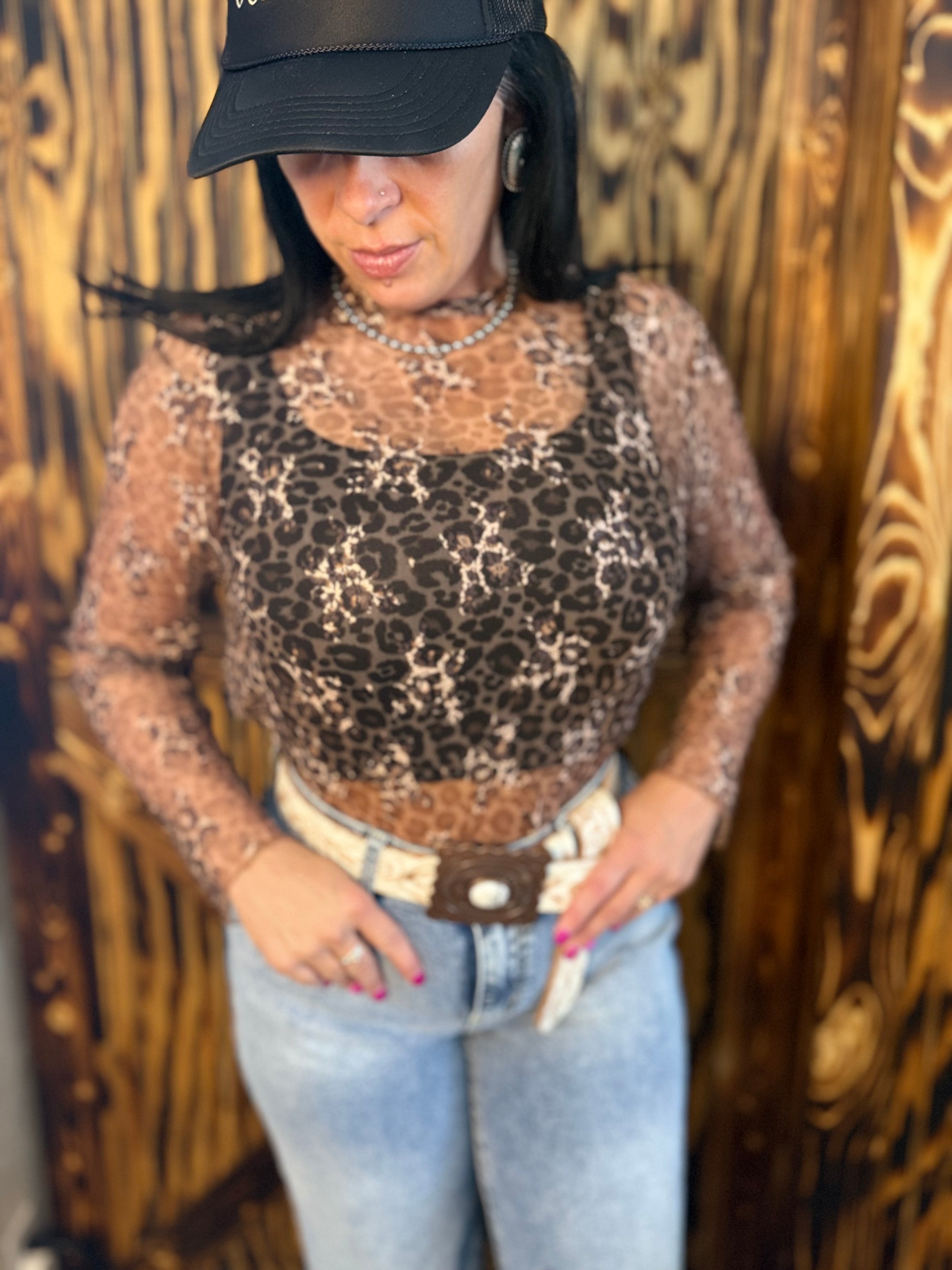 Leopard Lace Long Sleeve Stretch Top