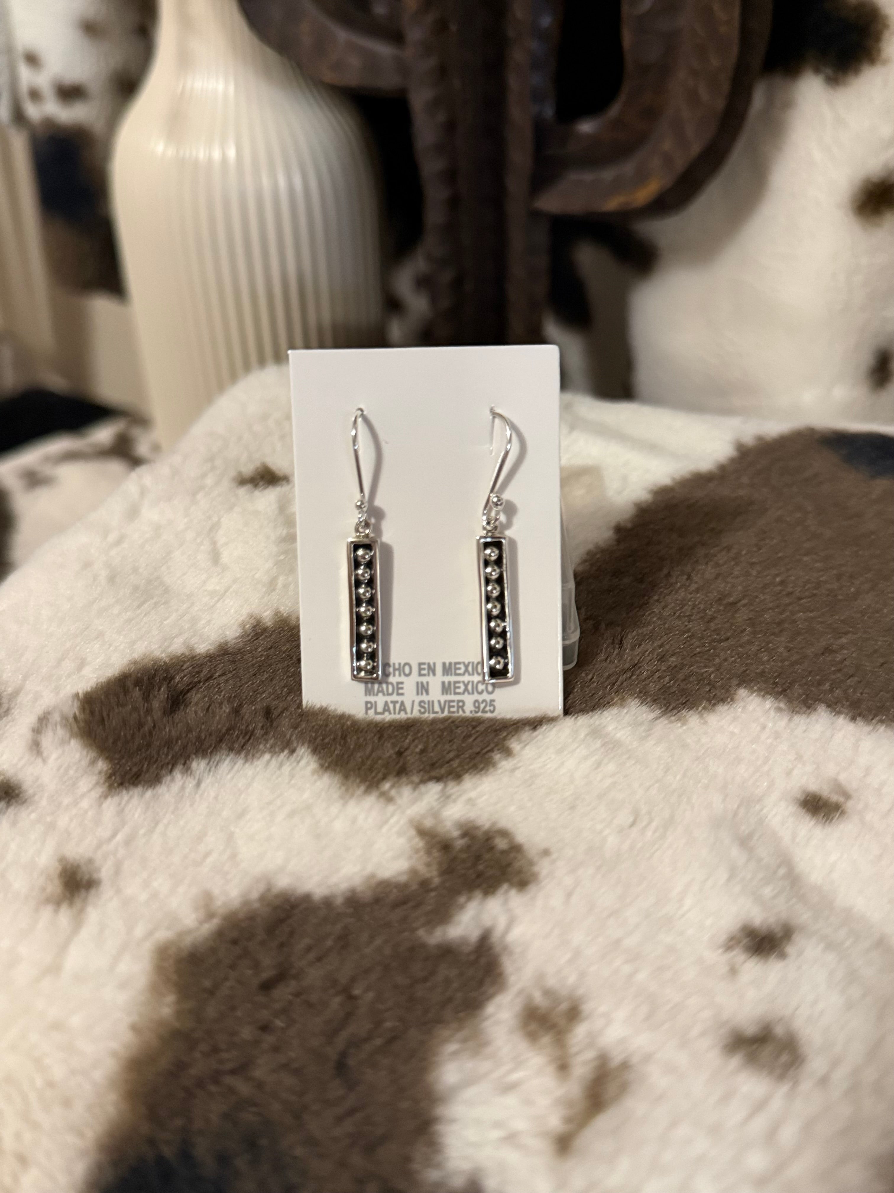 Sterling Silver Beaded Bar Dangle Earrings
