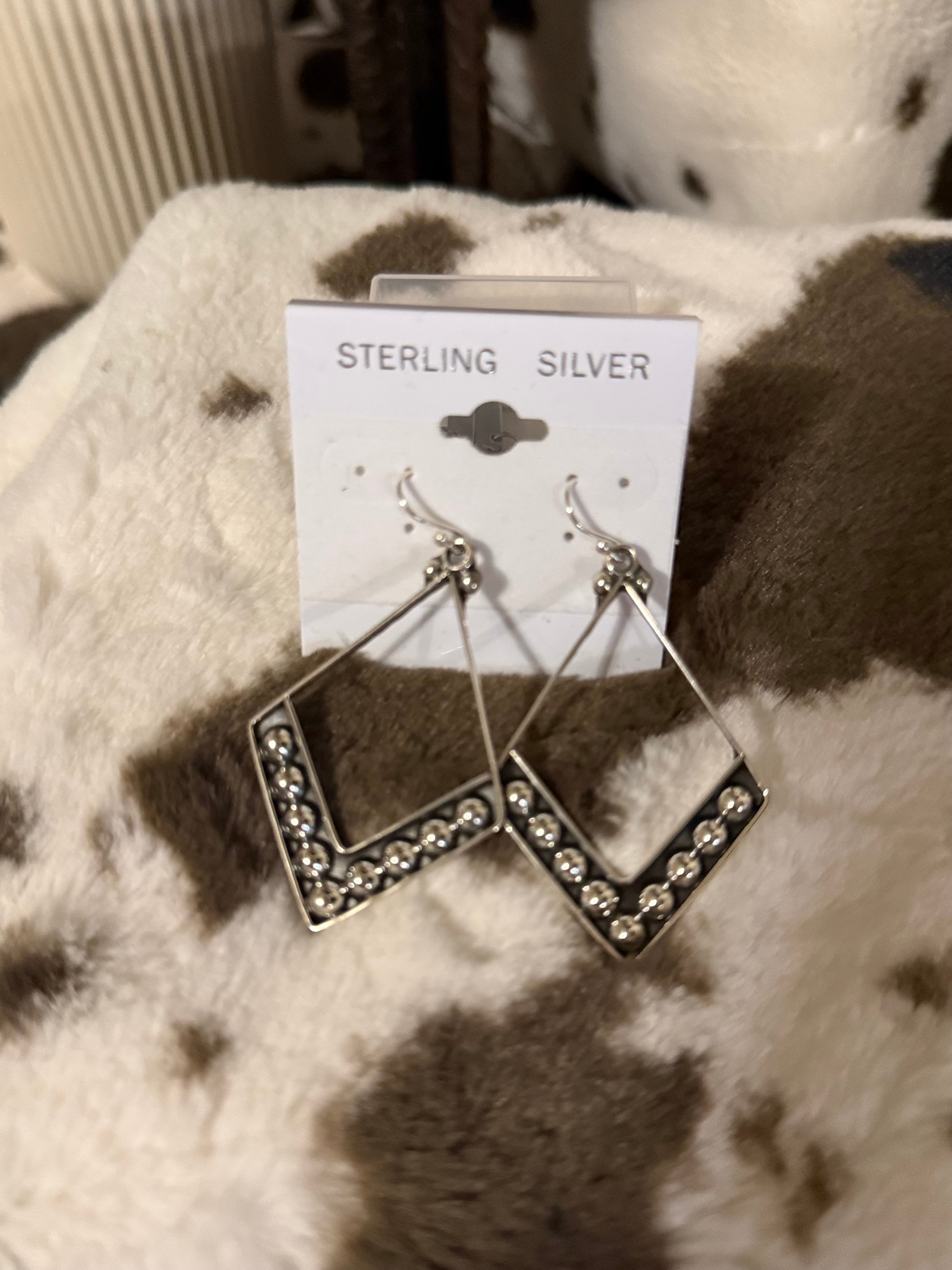 Sterling Silver Diamond Bead Bar Earrings