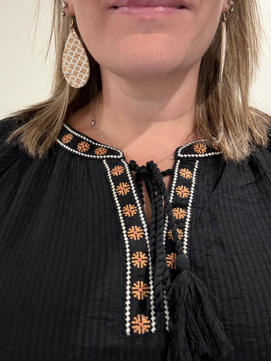 Loose-fit Blouse with embroidered floral sleeves