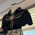 Black Arrow Pearl Snap Top
