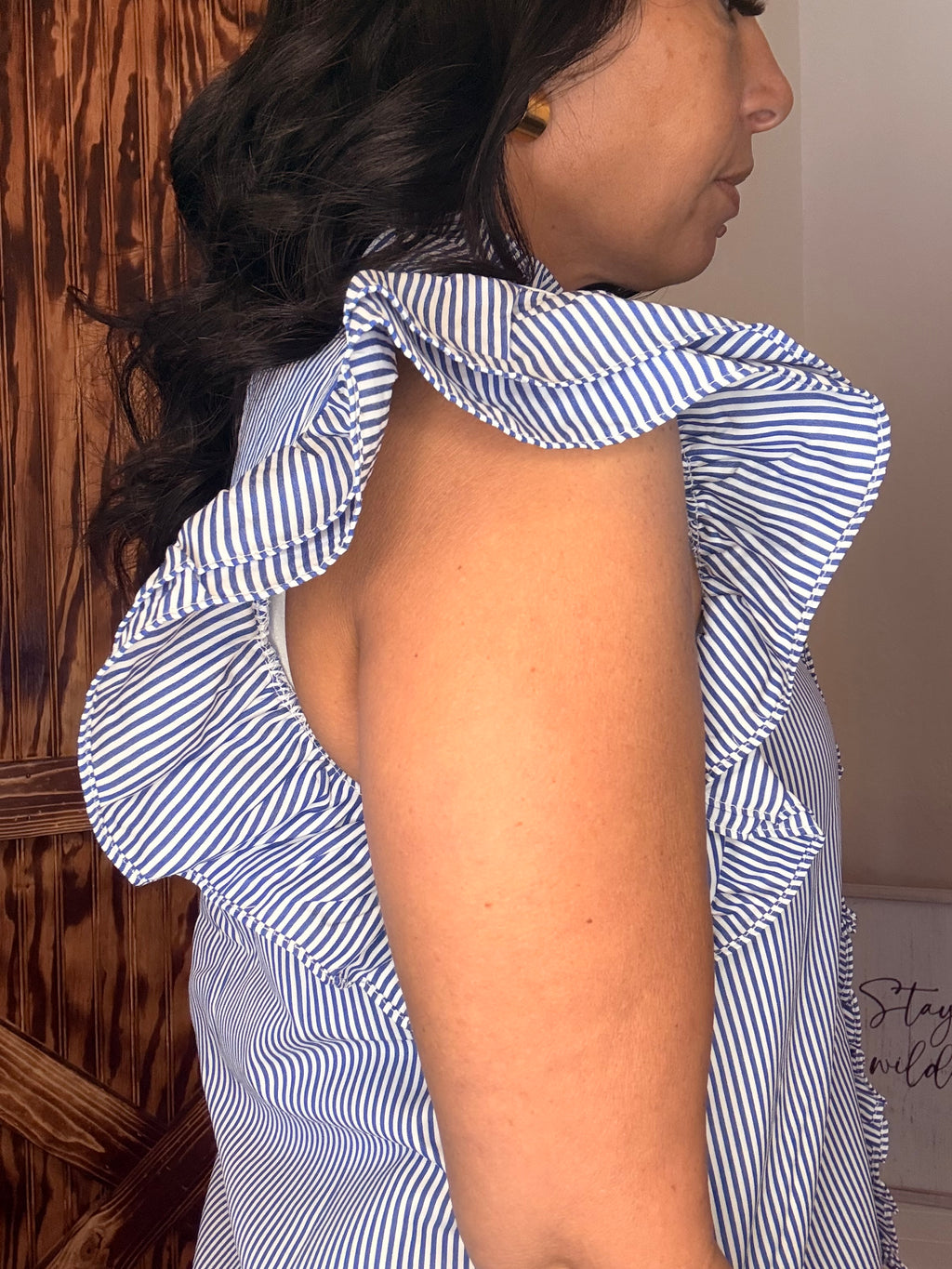 Costal Stripped ruffle sleeved shirt