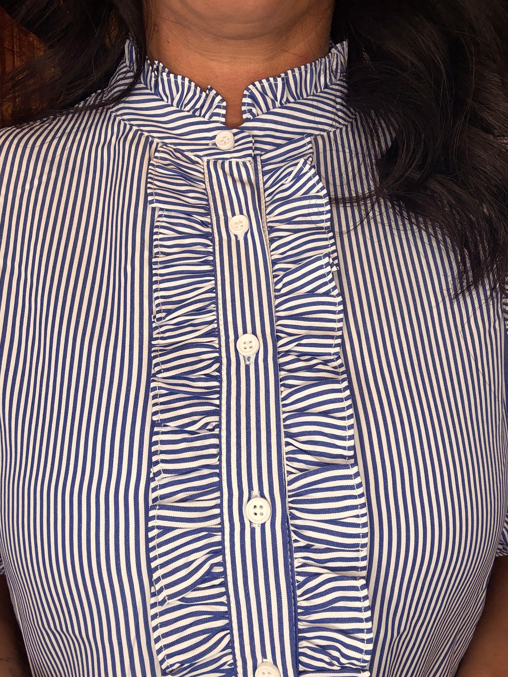 Costal Stripped ruffle sleeved shirt