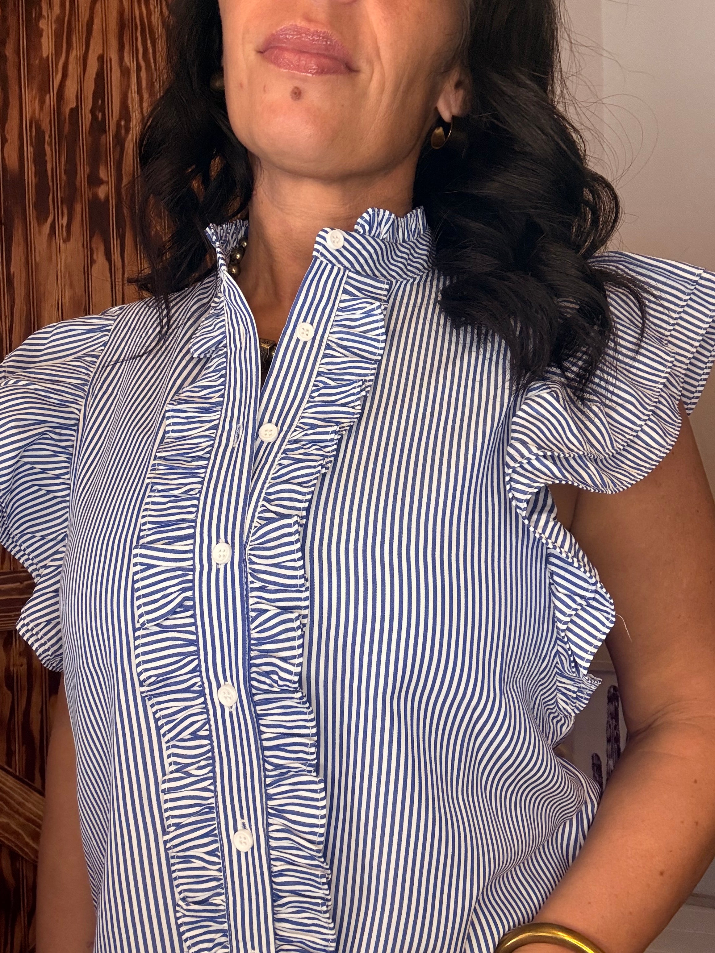 Costal Stripped ruffle sleeved shirt