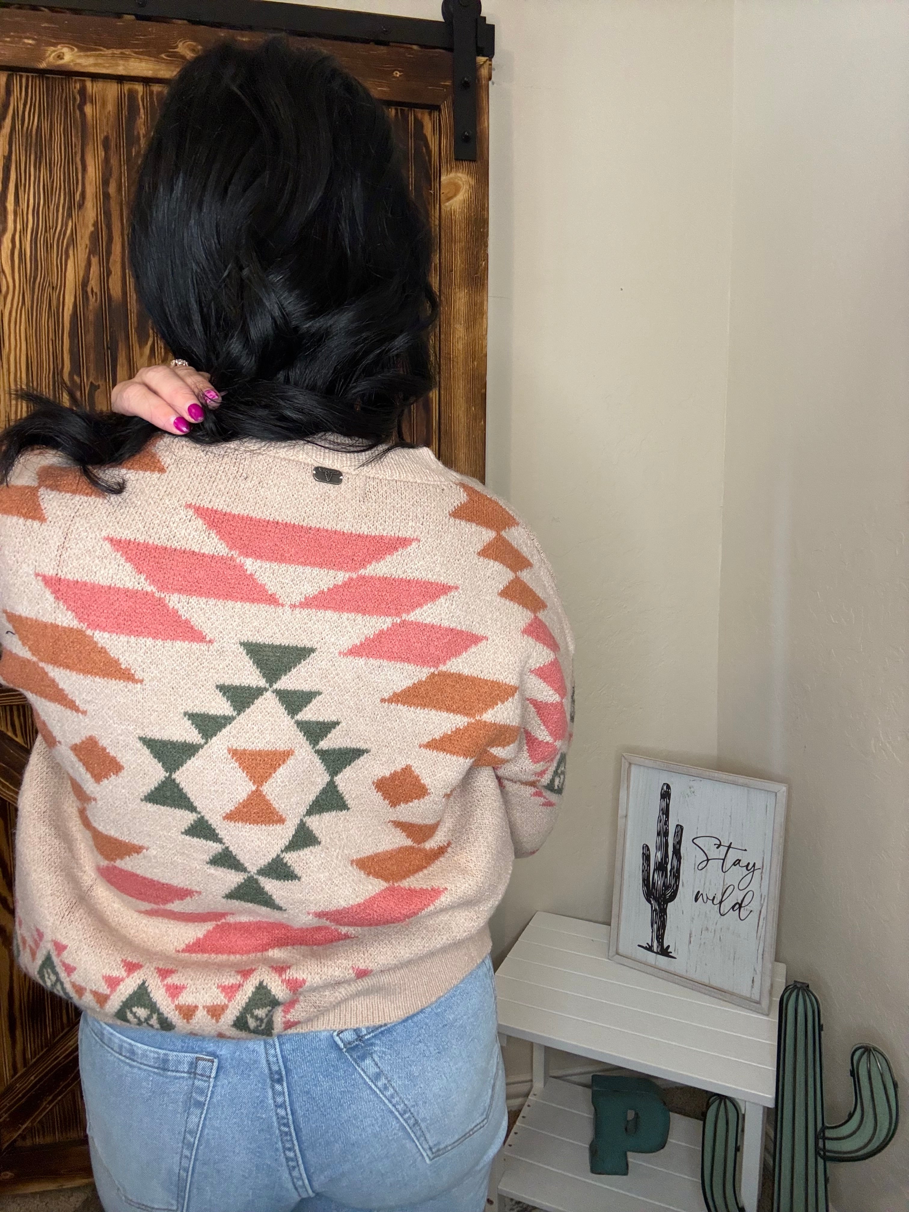 Aztec Soft Pink Knitted Pullover Sweater