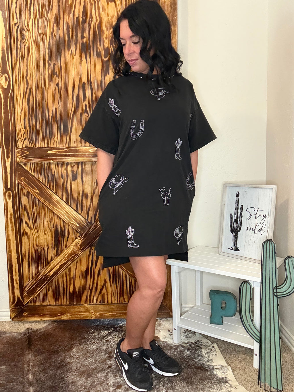 Mineral Washed Western T-shirt Dress *