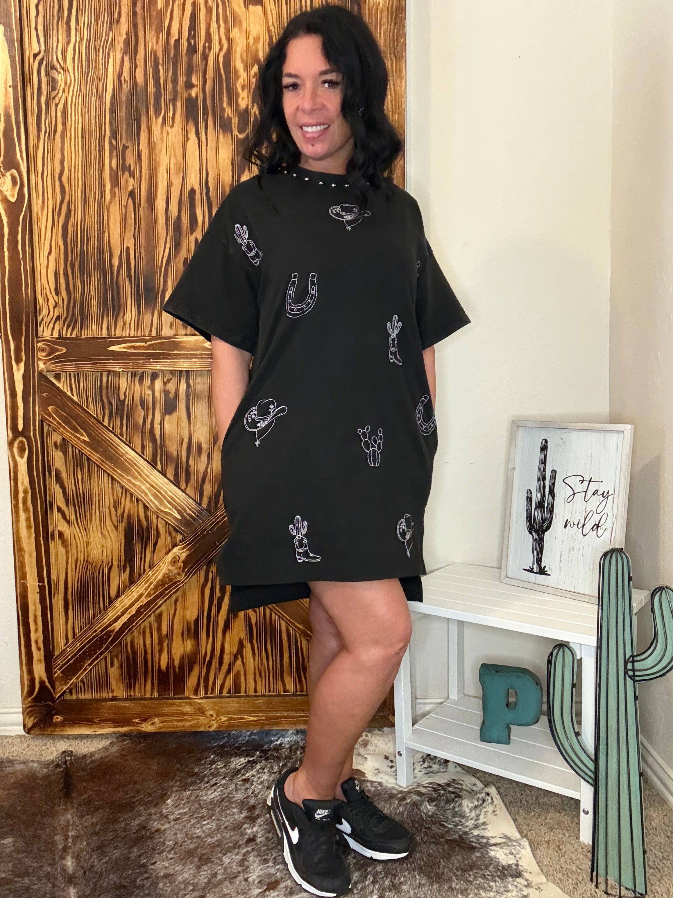 Mineral Washed Western T-shirt Dress *