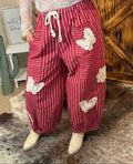 Red Patch Detail Denim Strip Barrel Pants