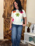 Crochet Flower Patch Sweater Top