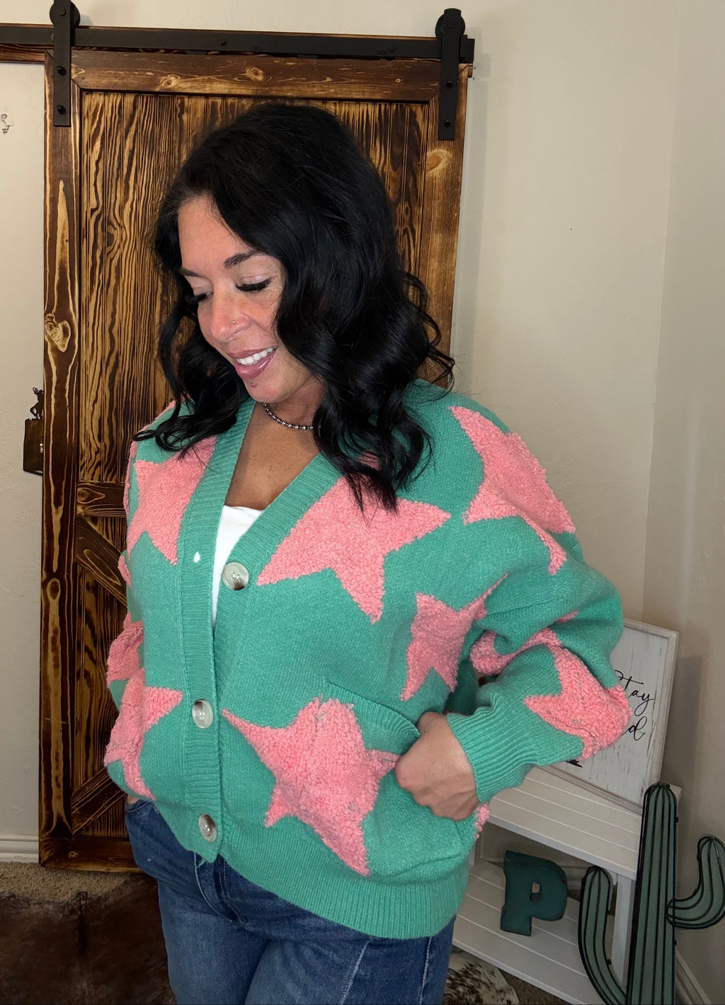 3 Button Green Star Cardigan