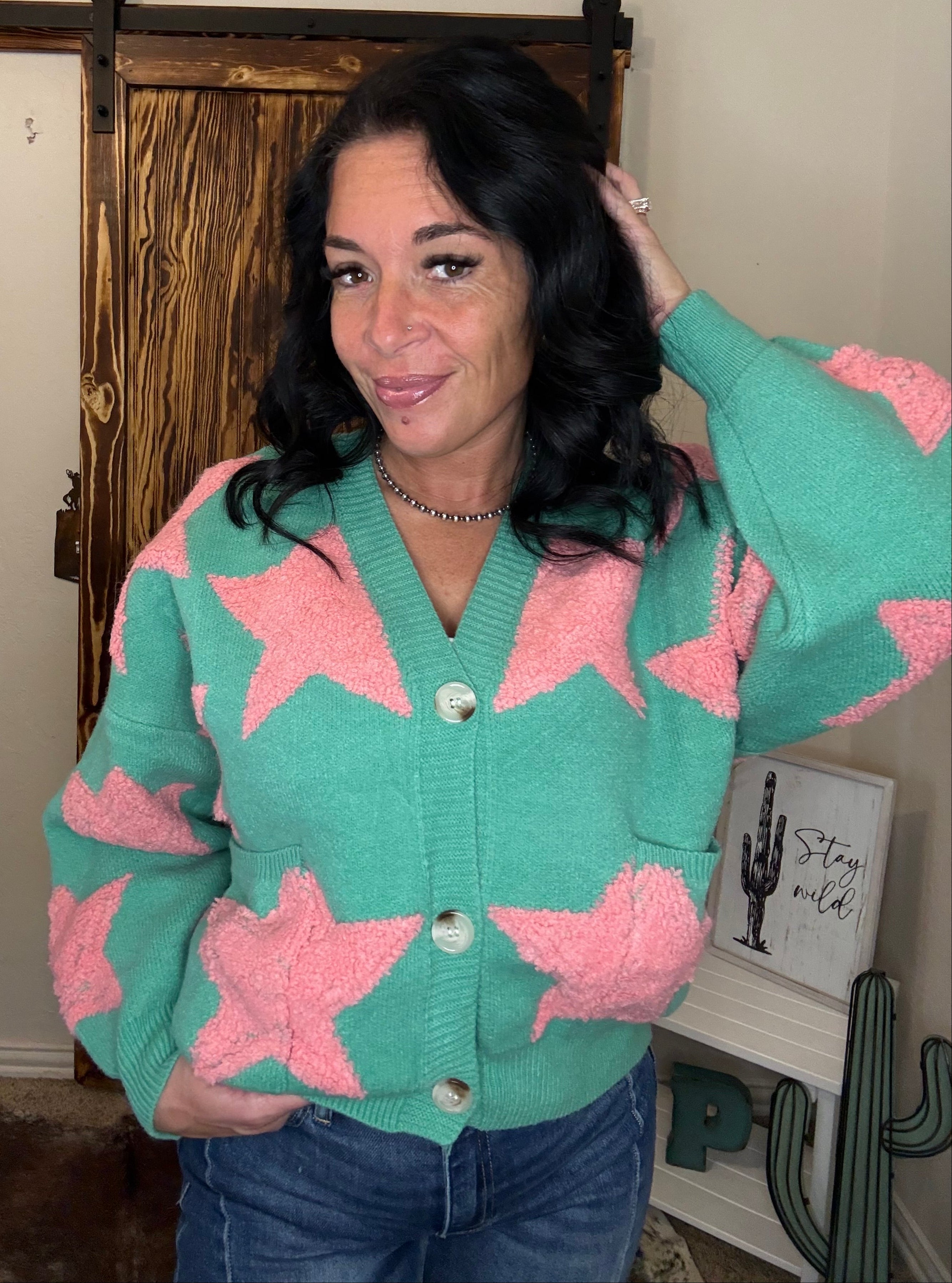 3 Button Green Star Cardigan