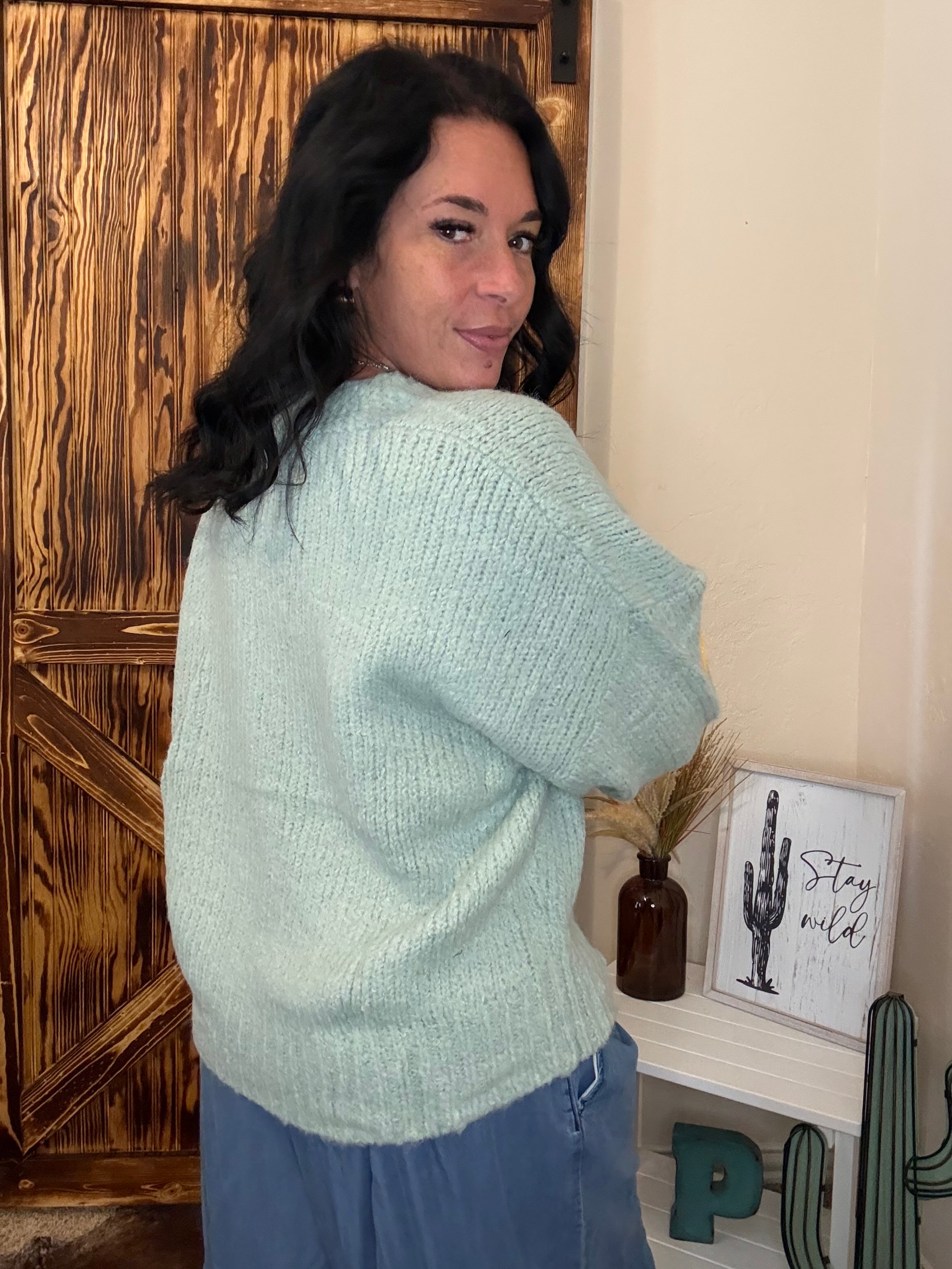 Be Happy Sage Bell Sleeve Knit Cardigan