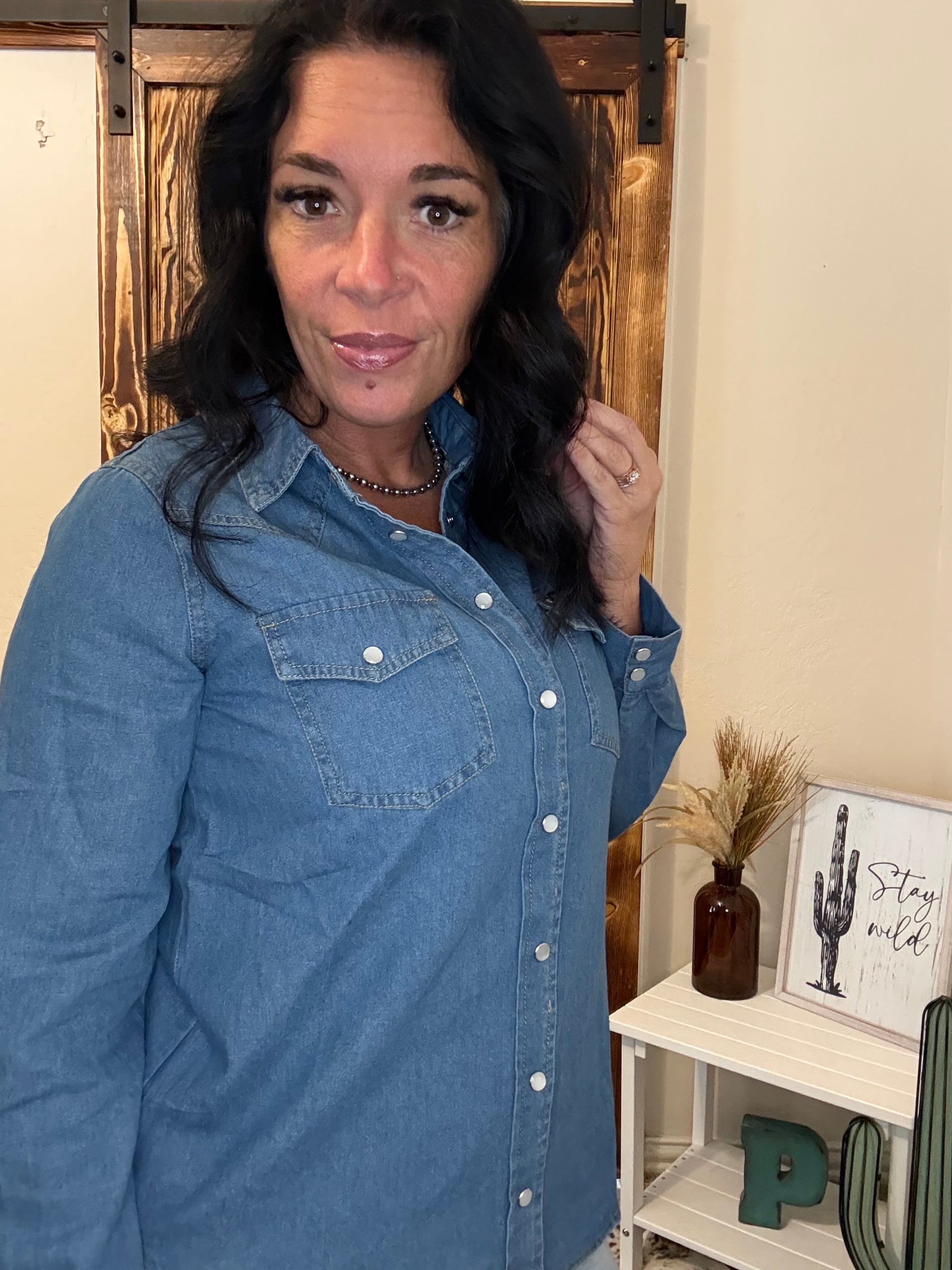 Classic Western Yoke Button Down Denim Shirt