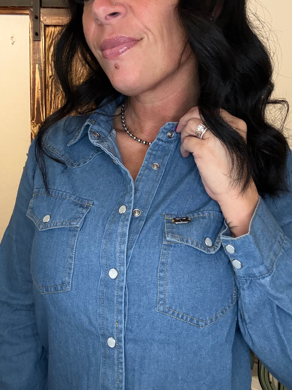 Classic Western Yoke Button Down Denim Shirt