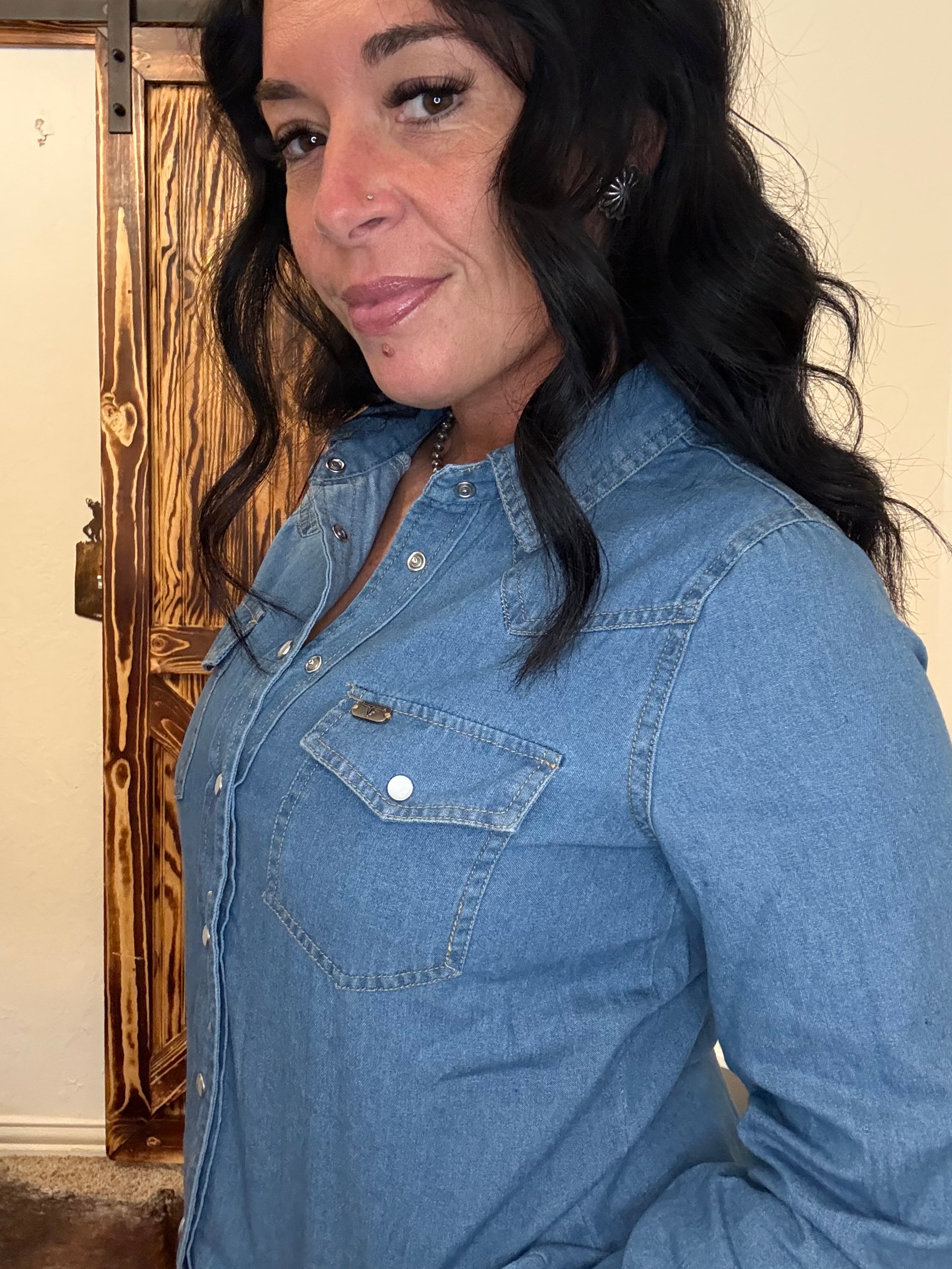 Classic Western Yoke Button Down Denim Shirt