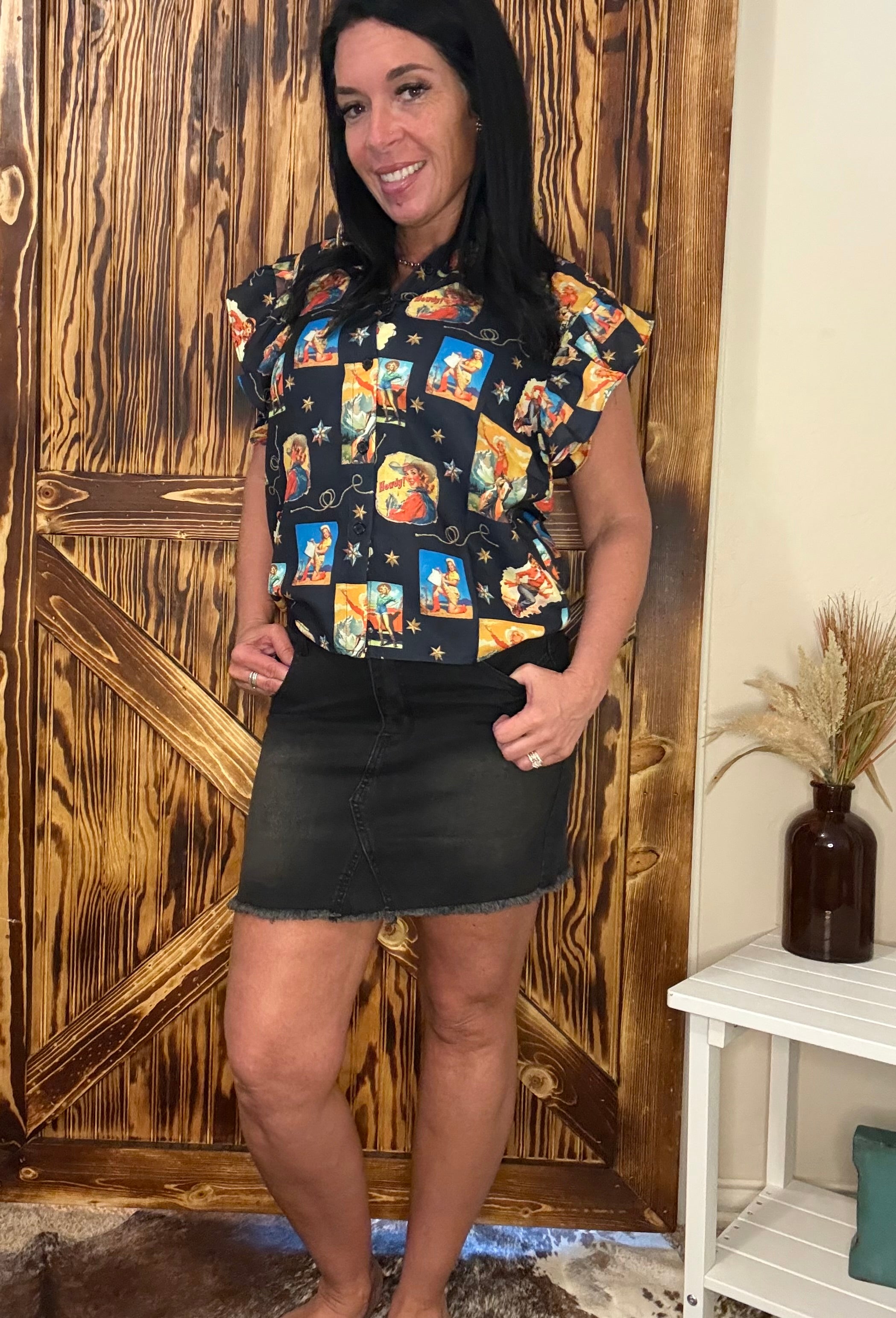 Black Denim Stretch Skirt