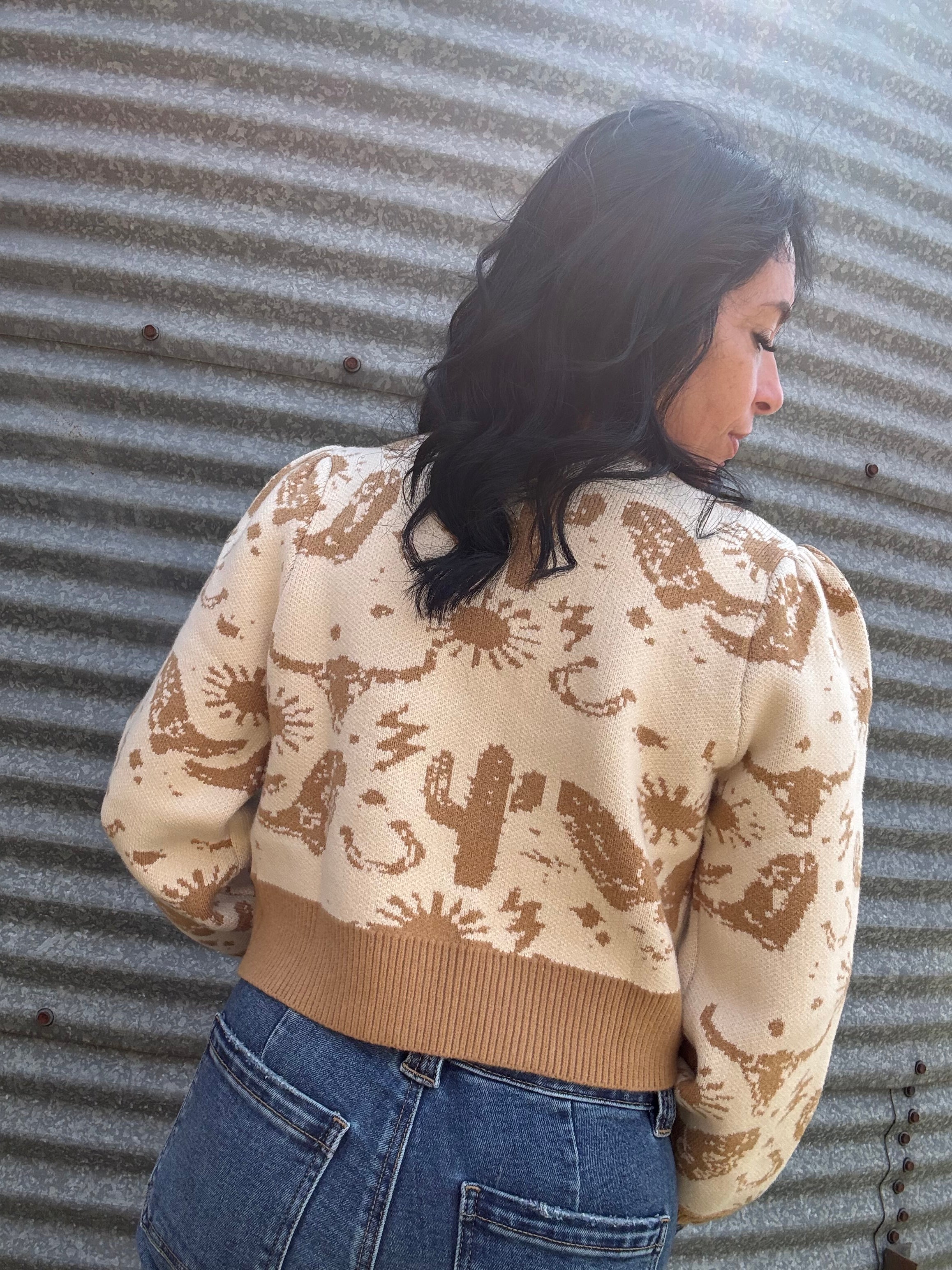 Western Motif Tie Front Cardigan