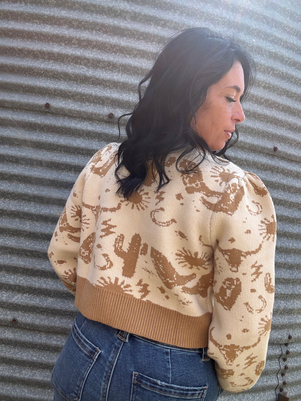Western Motif Tie Front Cardigan