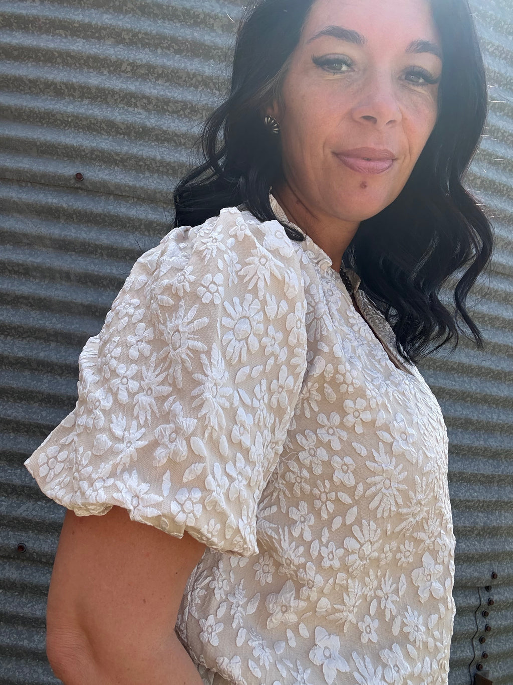 Floral Pattern Ruffled sleeves V-neck