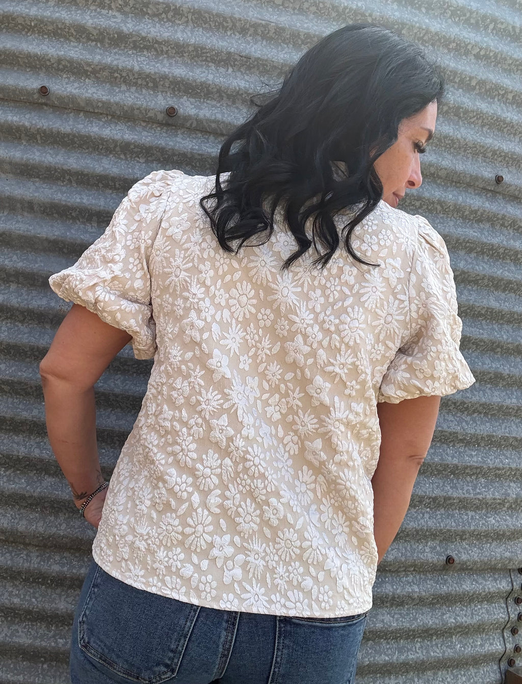 Floral Pattern Ruffled sleeves V-neck