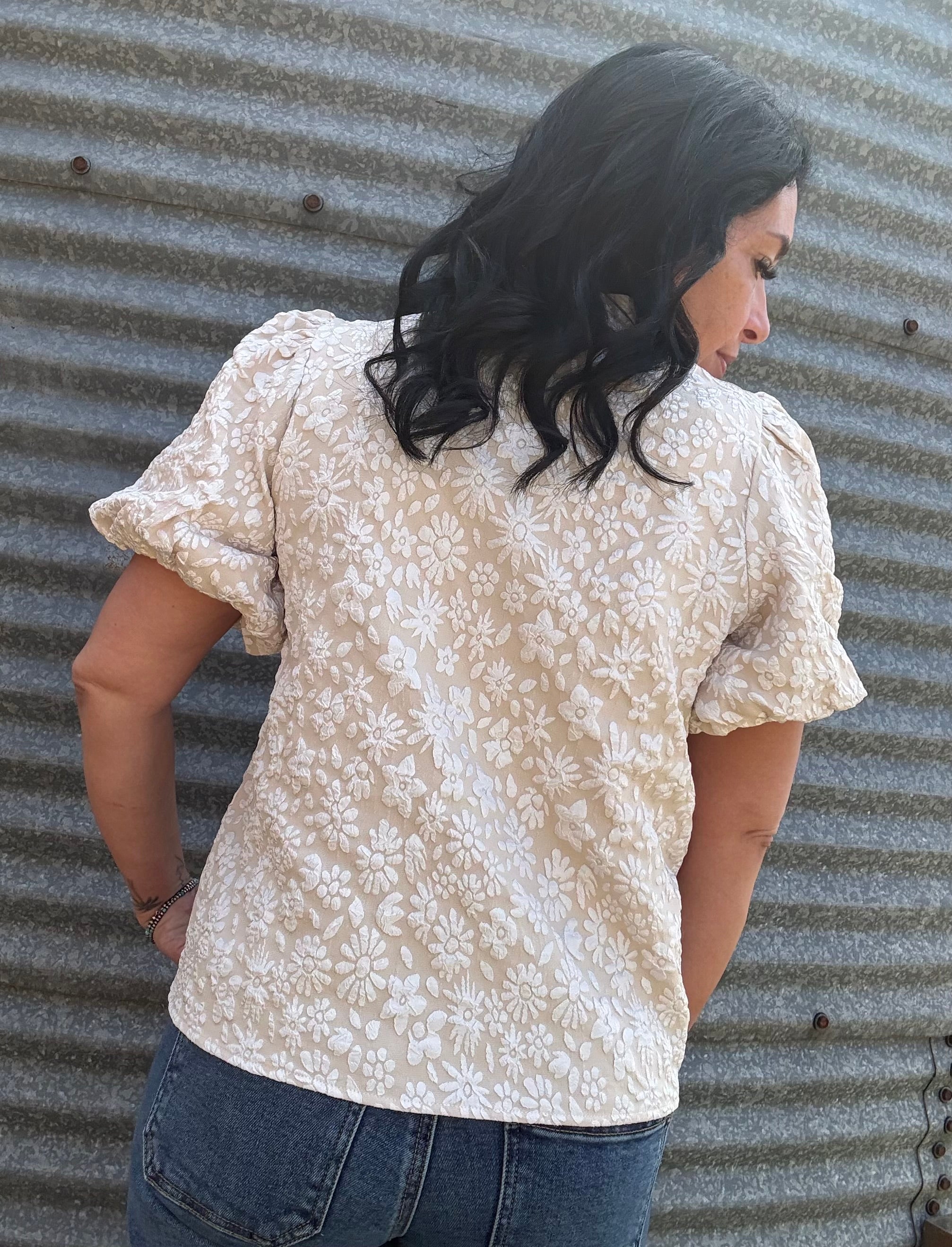 Floral Pattern Ruffled sleeves V-neck