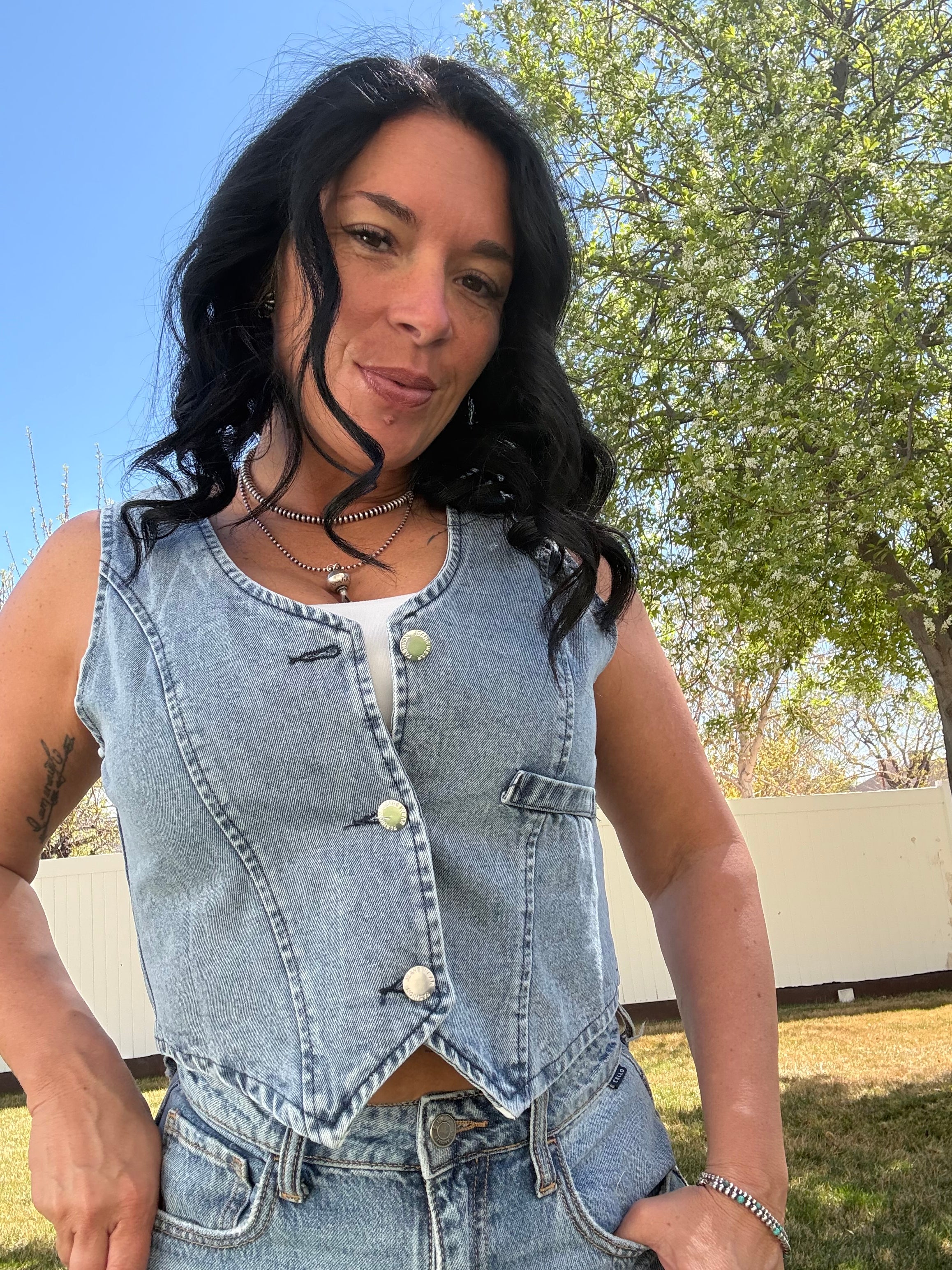 V-Neck button down Denim Vest