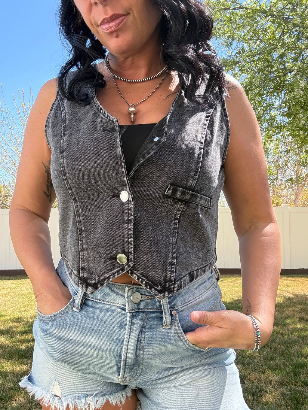 V-Neck button down Denim Vest