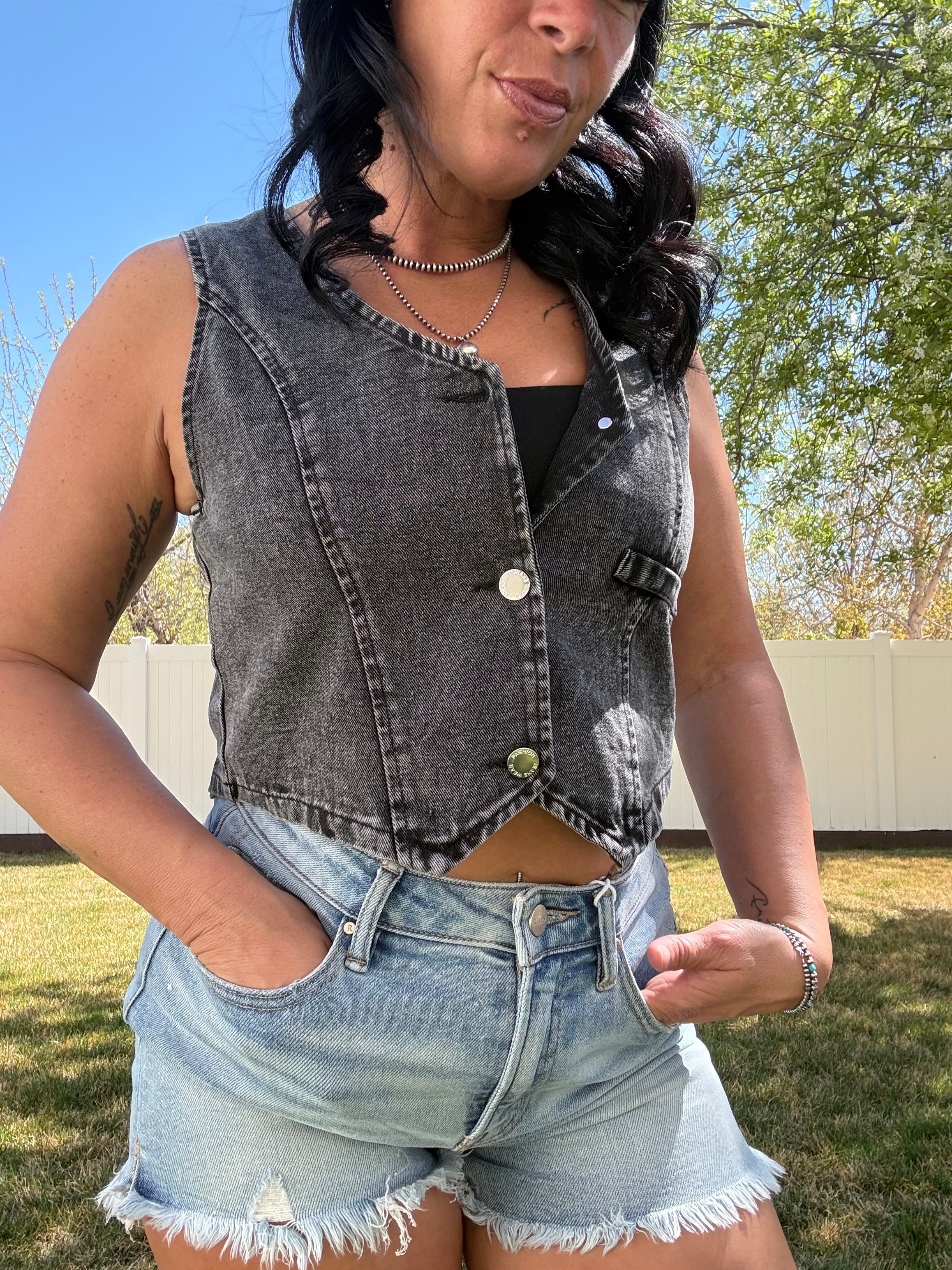 V-Neck button down Denim Vest