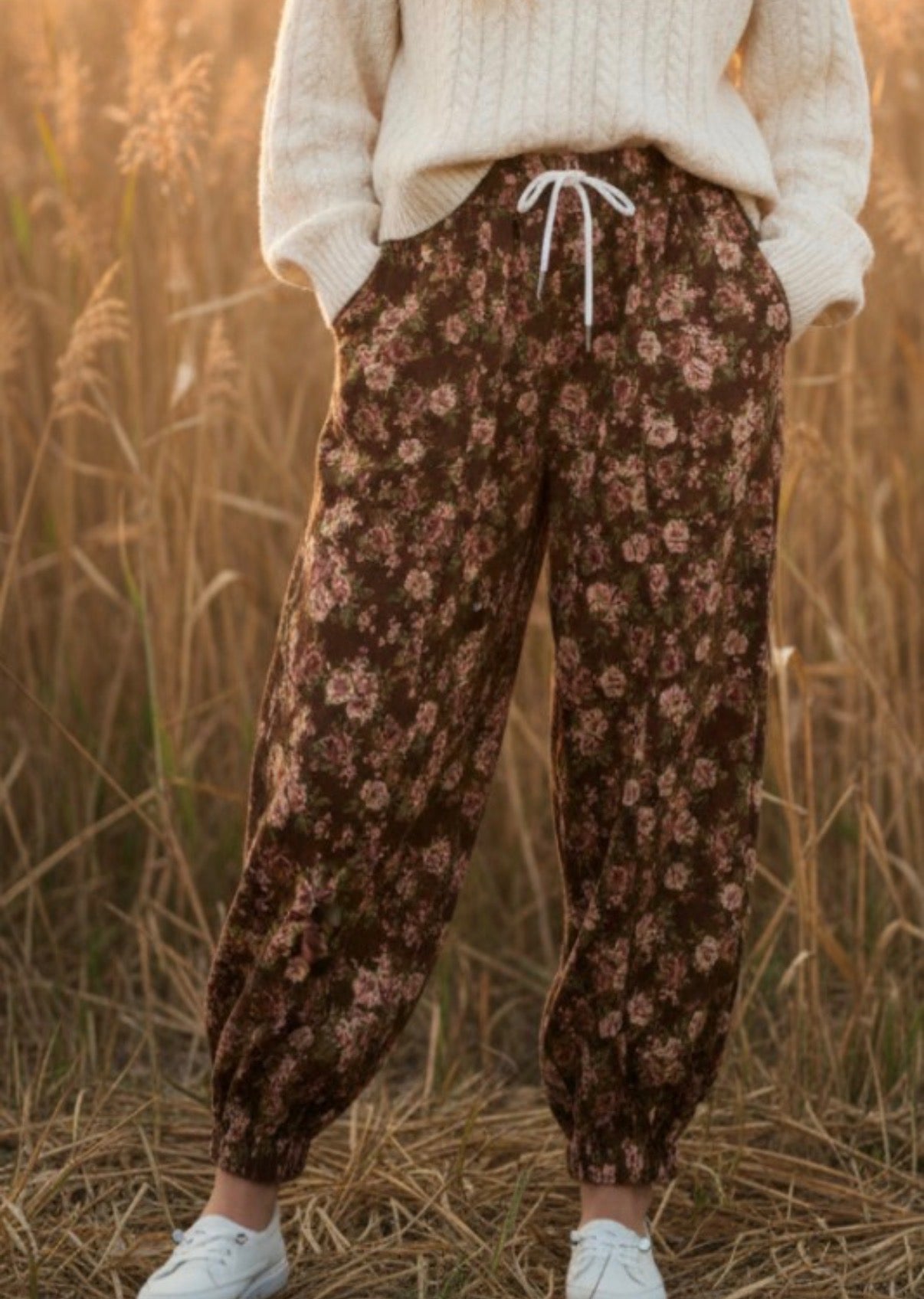 Vintage Mocha Floral Corduroy Pants