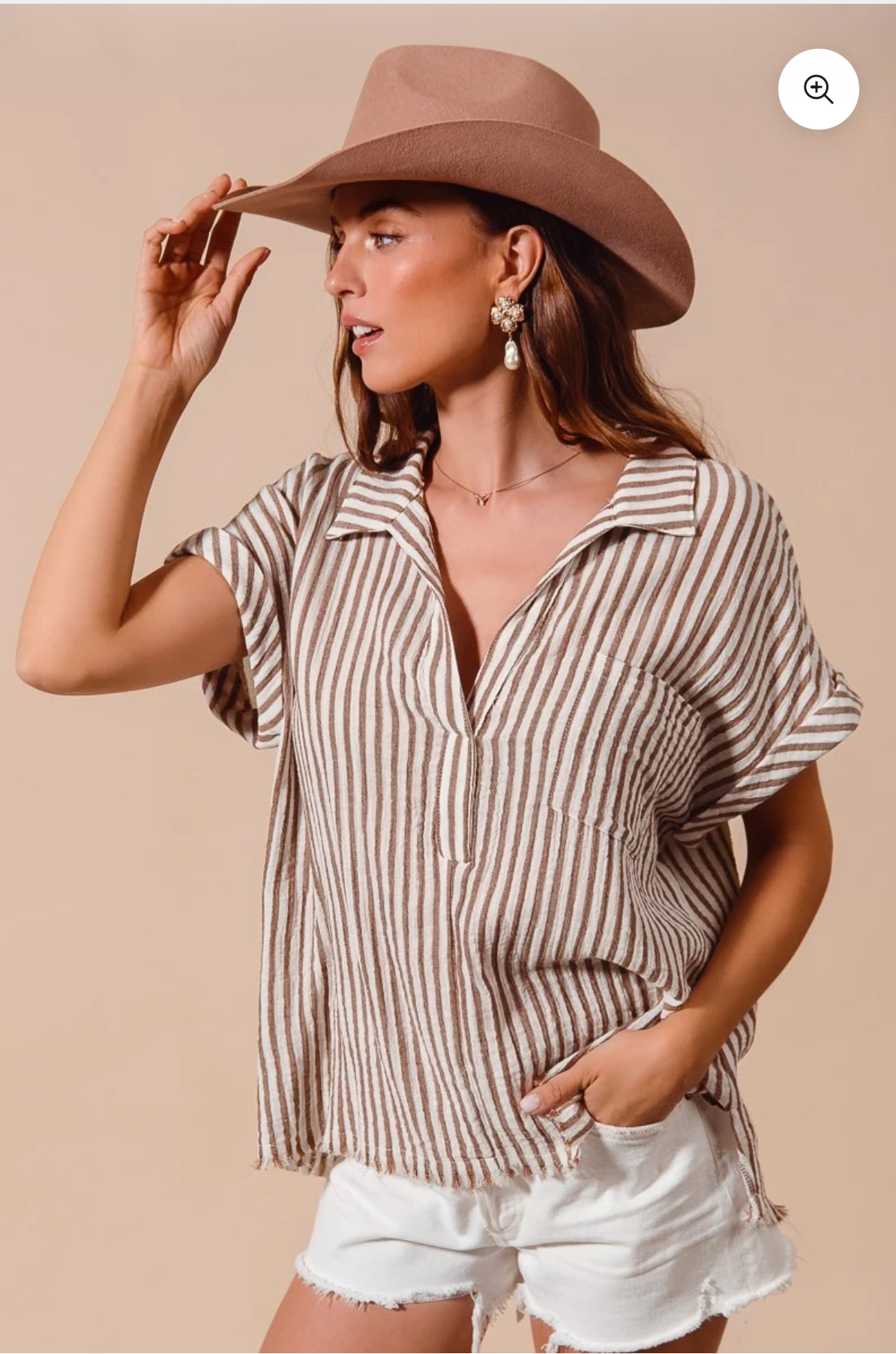 Coffee Stripped linen top