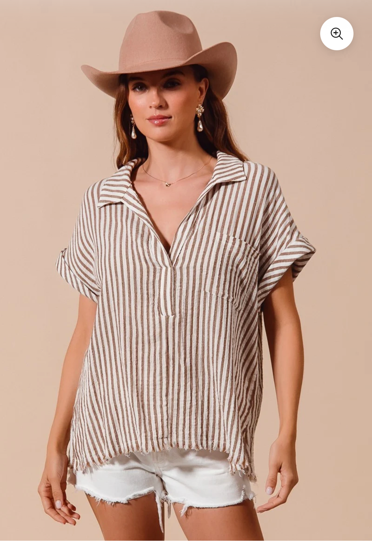 Coffee Stripped linen top