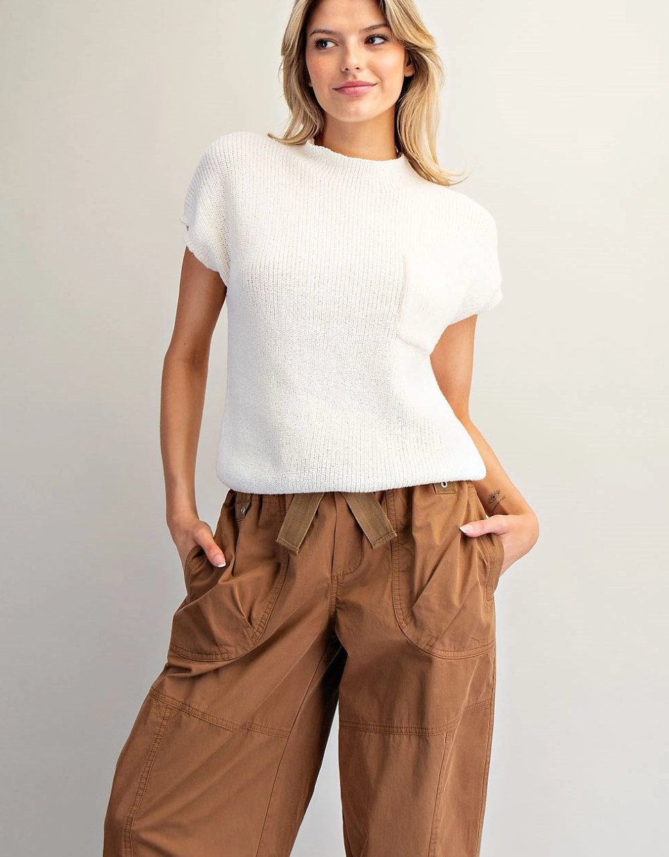 Vanilla Sweater Top w/Front Pocket