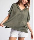 Olive Textured V-Neck Plus Top