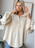 Cream Henley Knit Top with Hood