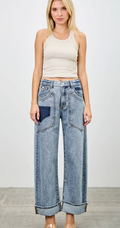 High Rise Western Patched Pocket Low Curve Barrel Jeans
